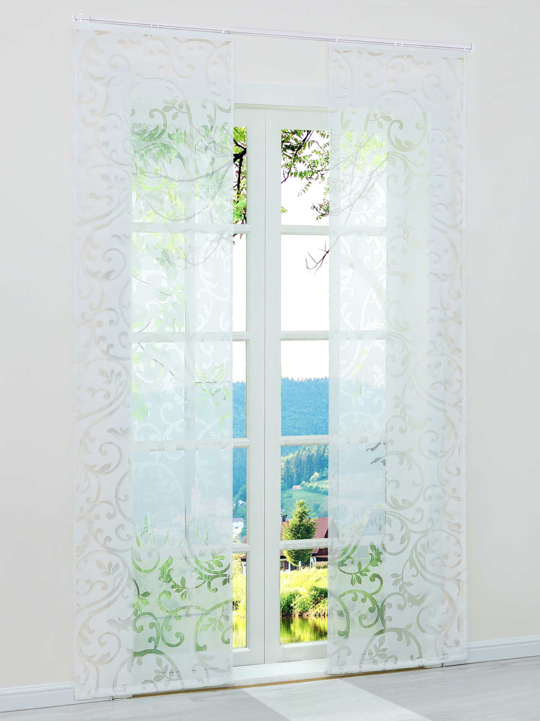 Schiebegardine Flächenvorhänge Klettbandschal mit Blumenmuster transparent modern 2er Set