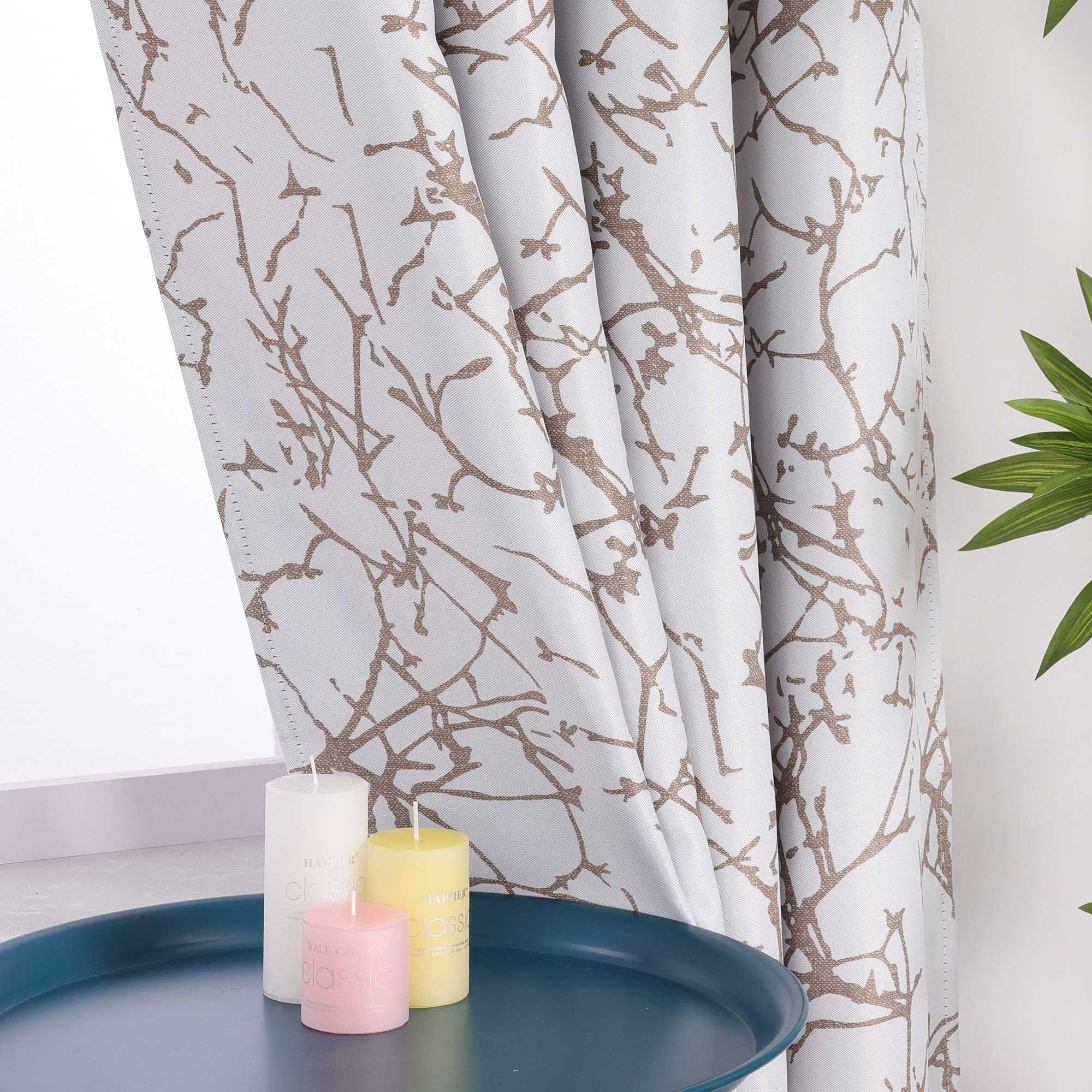 Verdunkelungsvorhang Blickdichte Gardinen Ösenschal mit Zweigdruck Thermovorhang Schlafzimmer Wohnzimmer 1 Stück