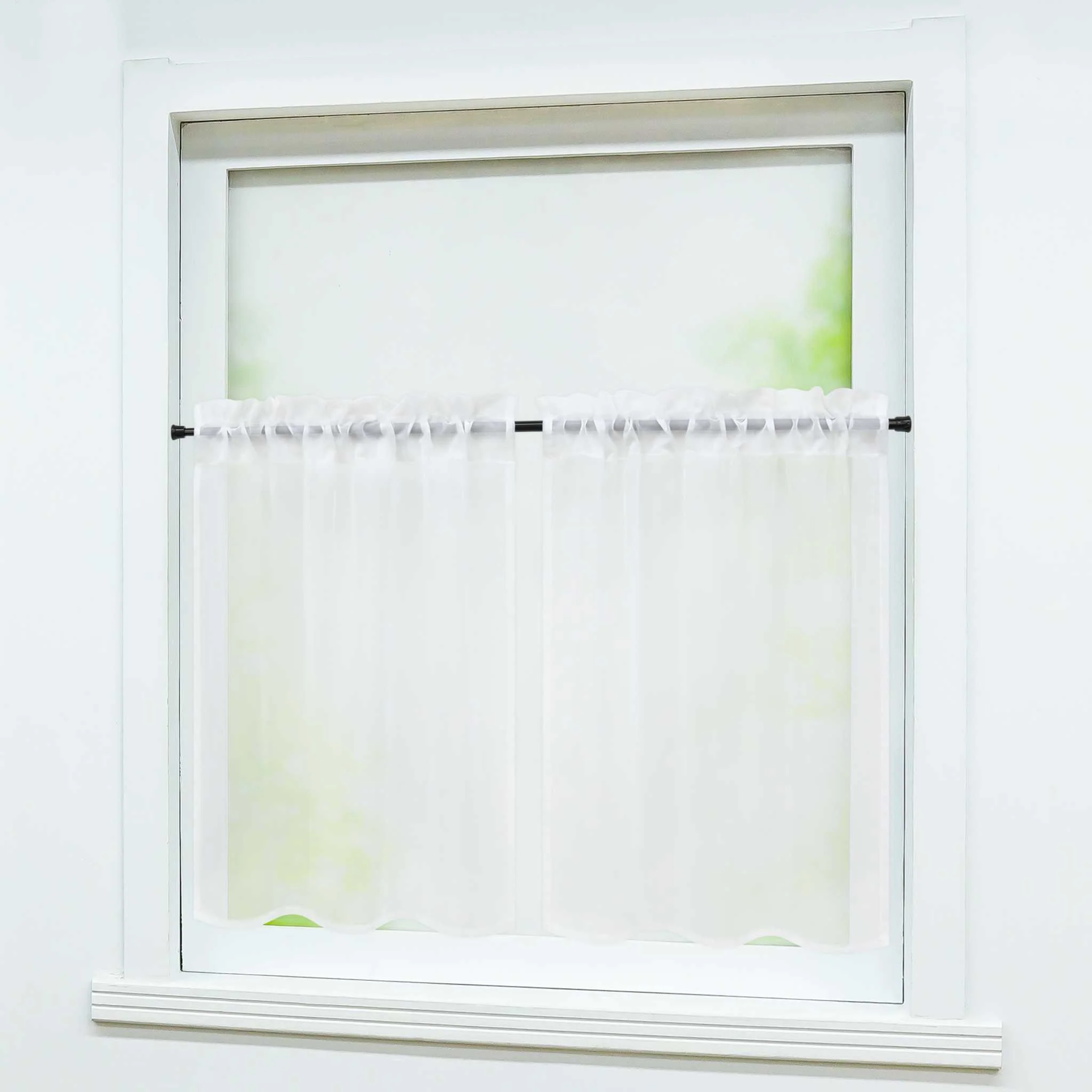 Scheibegardine durch Stangendurchzug zusammenziehbar Transparent Unifarbe Luftdurchlässig zusammenziehbar 2 Stück