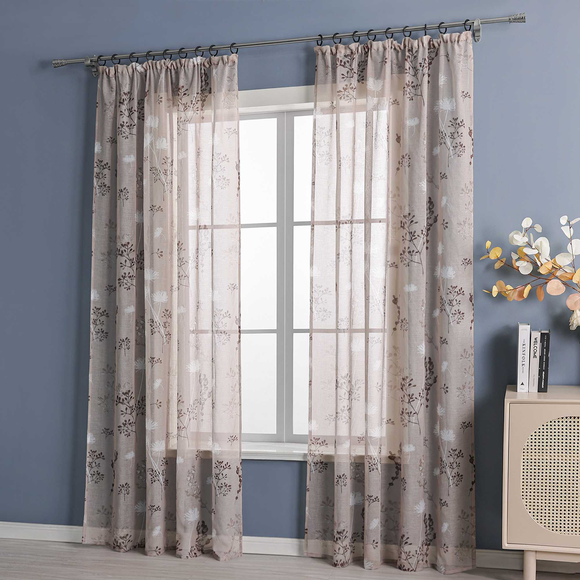 Transparente Vorhang aus Polyester durch Kräuselband mit Unregelmäßigen botanischen Mustern 1 stück