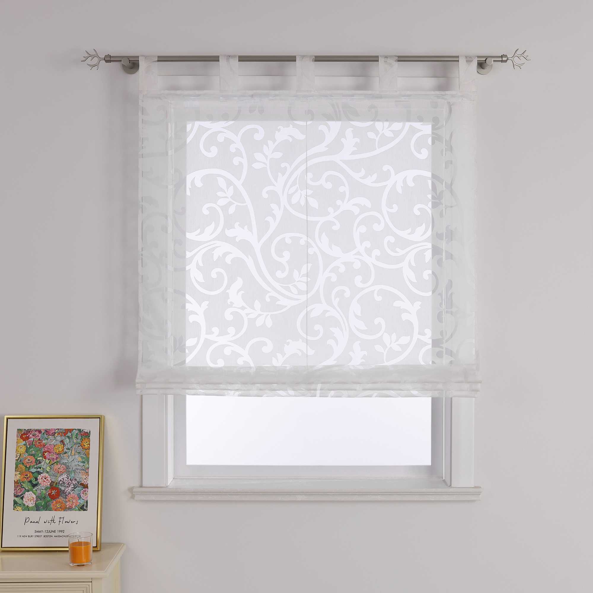 Transparente Schlaufengardine mit Blumenmuster Café Fenstergardine Raffrollos 1 Stück
