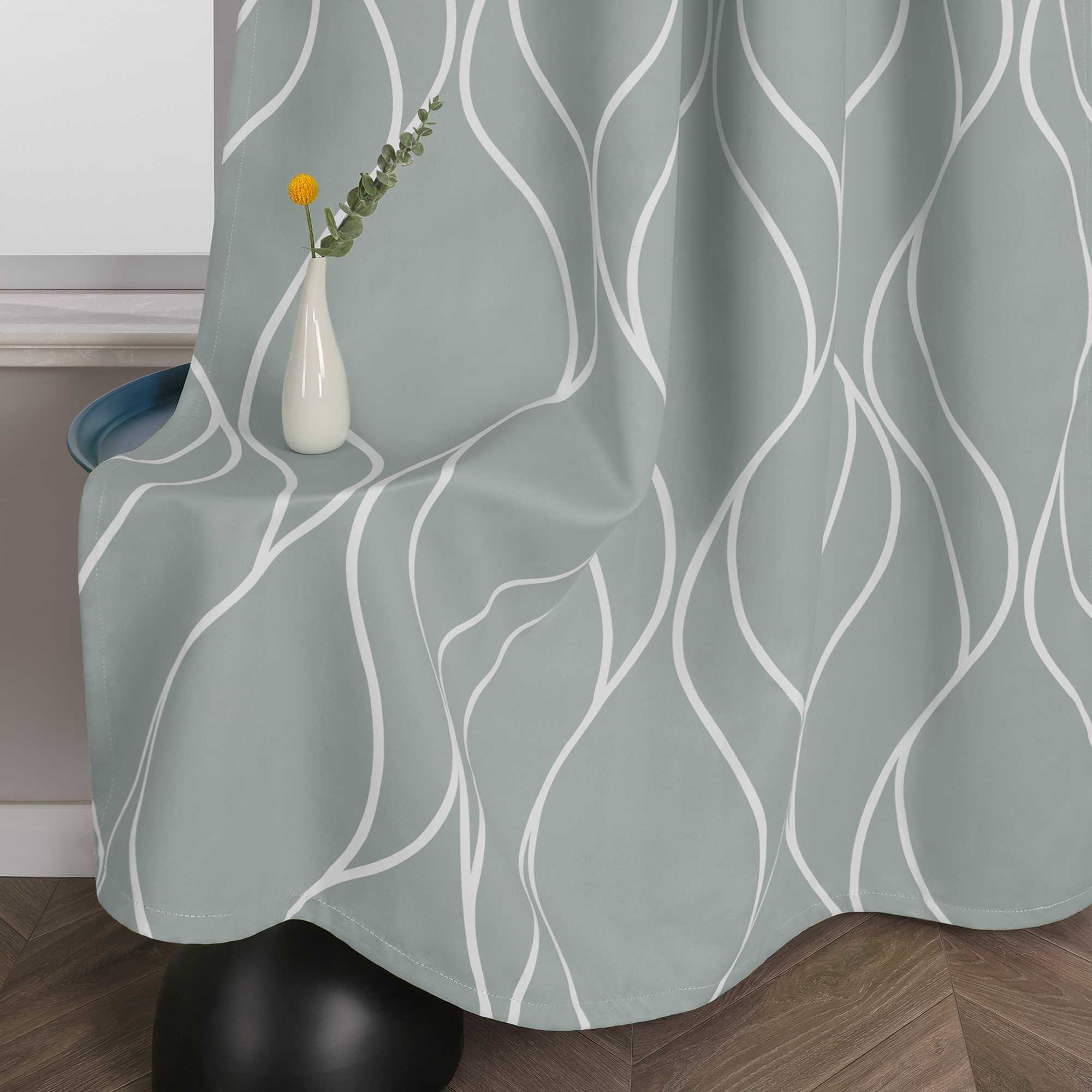 Verdunkelungsvorhänge Ösenschal mit Wellenmuster Blickdichte Landhaus Schlafzimmer  1 St.