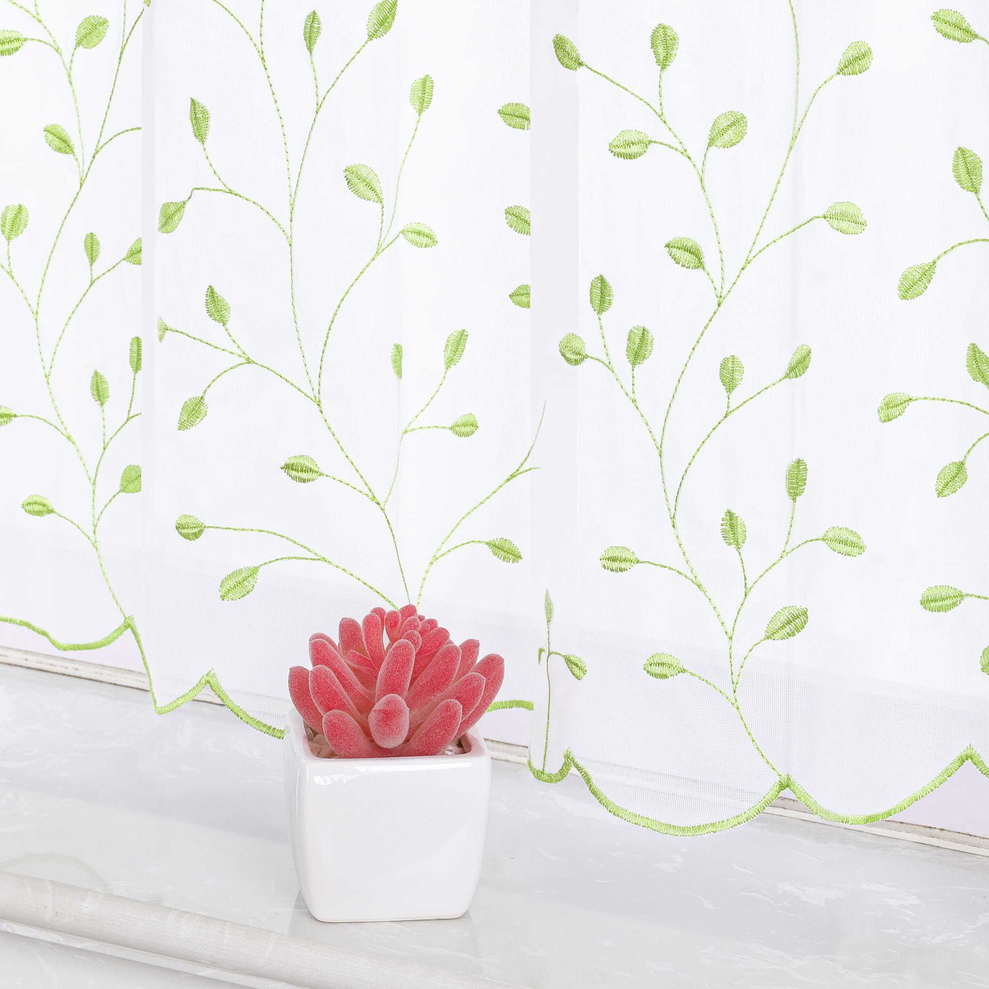 Scheibengardine mit Blumenstickerei Modern Voile Bistrogardine mit Lochleiste Unifarbige Kurzstores Landhausstil Transparent 1 Stück