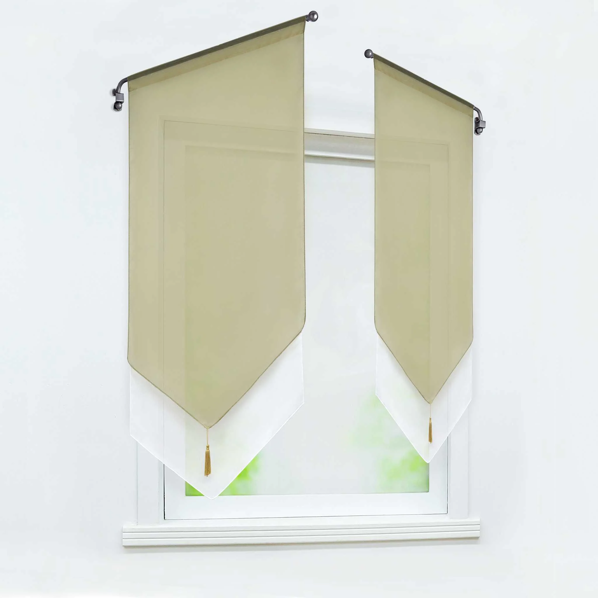 Scheibengardine durch Tunnelzug Voile Bistrogardinen mit Quaste Kurzstore Doppelte Vorhänge Halbtransparent 1 Stück