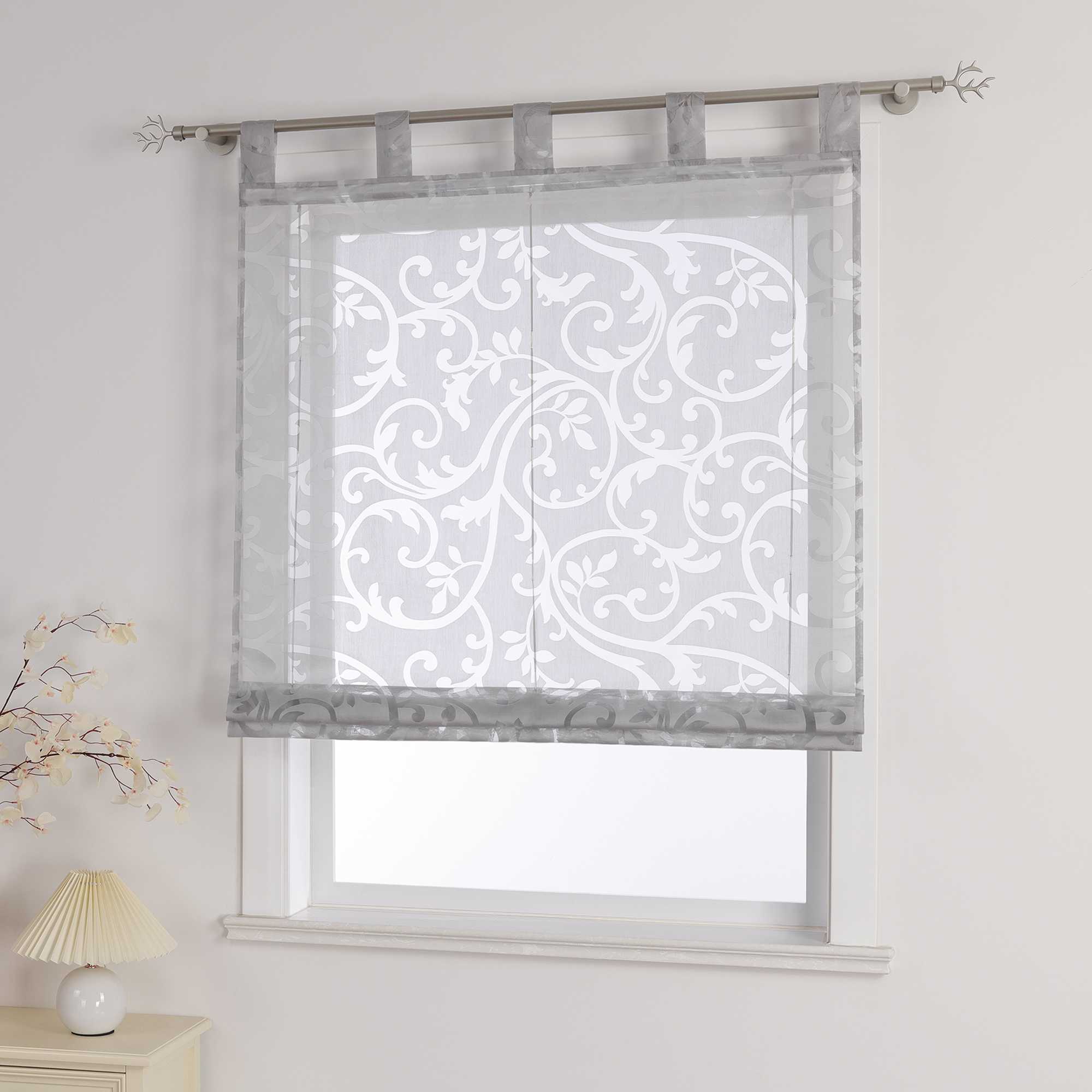 Transparente Schlaufengardine mit Blumenmuster Café Fenstergardine Raffrollos 1 Stück