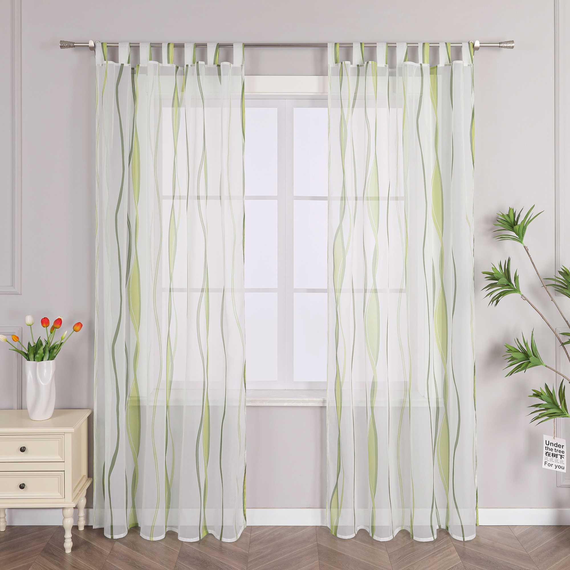 Vorhang Schlaufenschal aus Polyester mit bunten Wellenmustern tranparent 1 stück