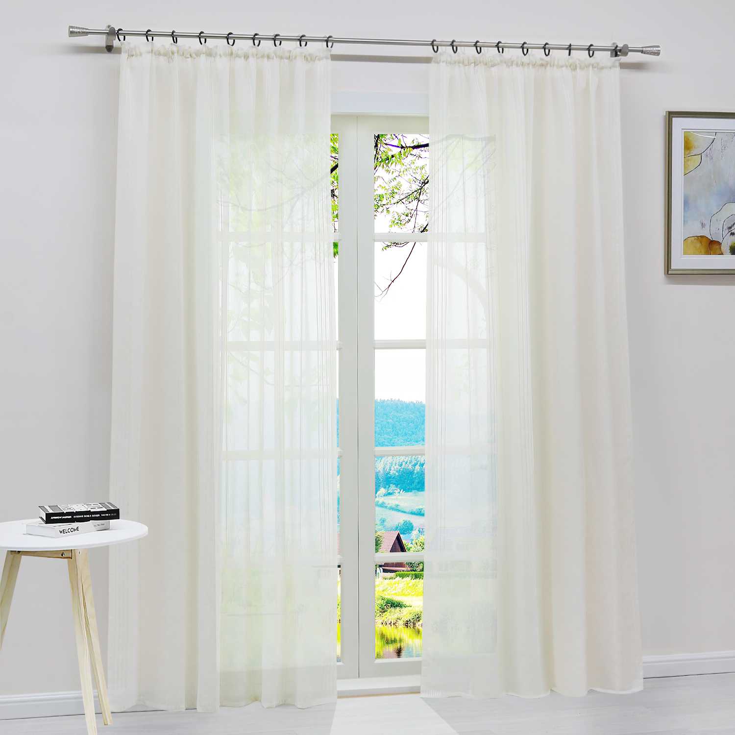 Vorhang 2er Set Voile Gardinen mit vertikalen Streifen Modern Transparent Schlafzimmer Wohnzimmer 2 Stück