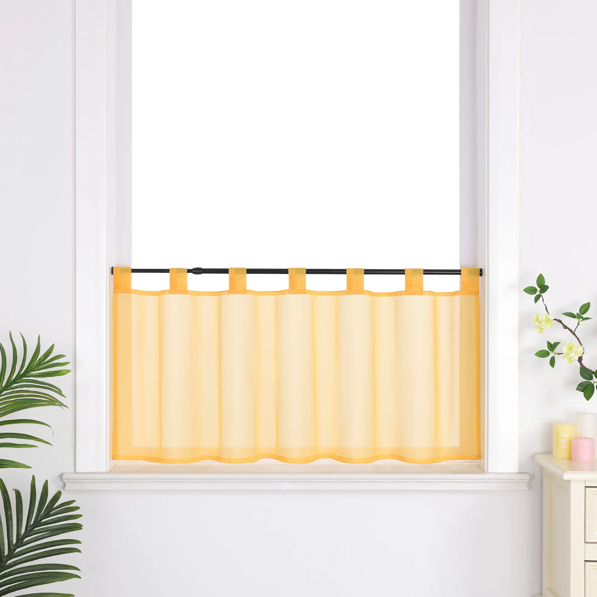 Scheibengardine unifarbend mit Schlaufen 100% Polyester