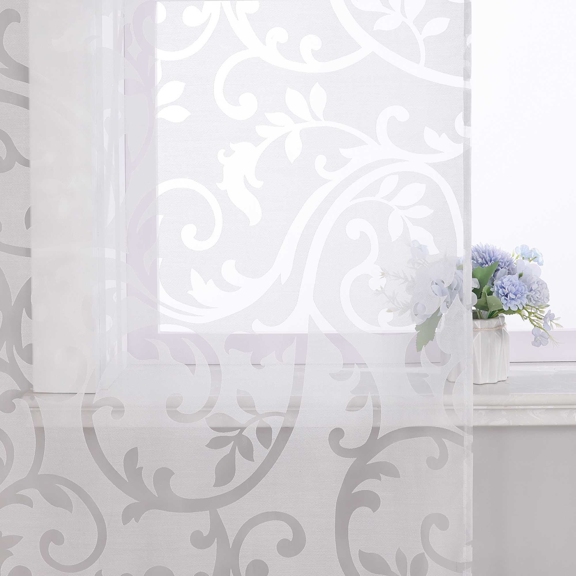 Schiebegardinen Schlaufenschal Ausbrenner Flächenvorhänge Schiebevorhang mit Phönixblütenmuster Transparent