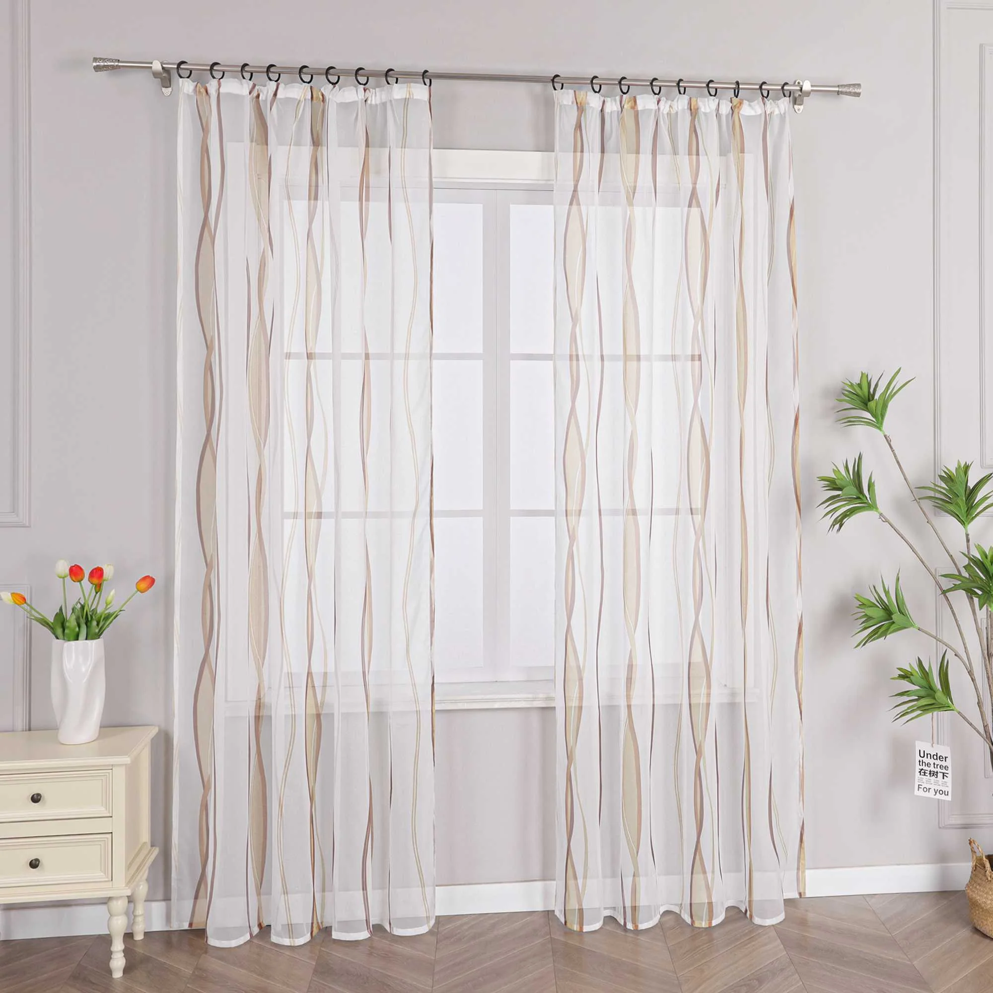 Vorhang Kräuselband aus Polyester mit bunten Wellenmustern tranparent 1 stück