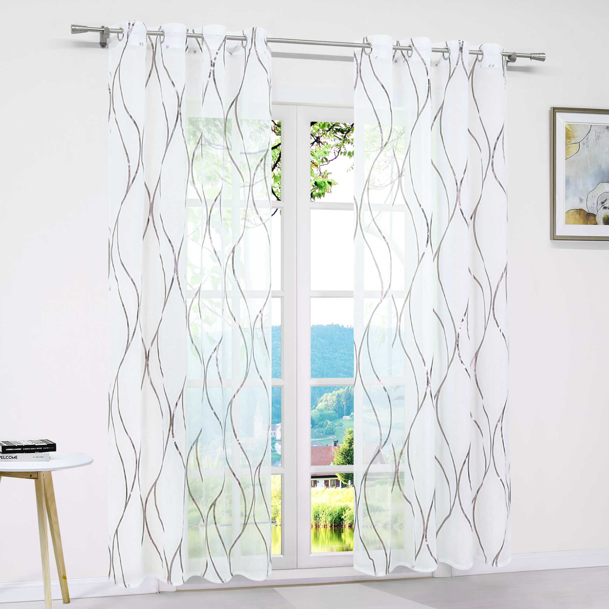 Transparenter Vorhang Ösenschal mit Wellenmuster lichtdurchlässig