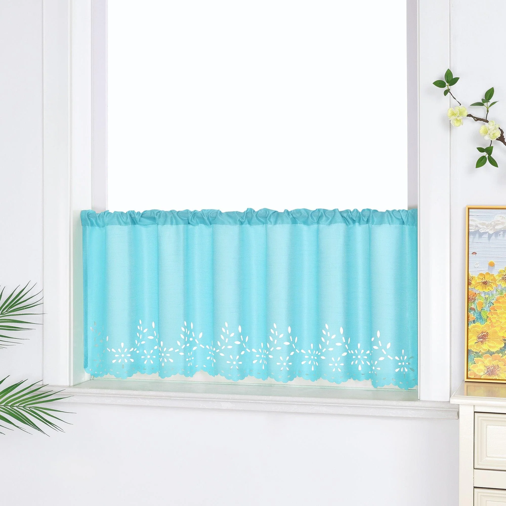 Scheibengardine mit Lochmuster Küchengardinen Kurz Voile Bistrogardine