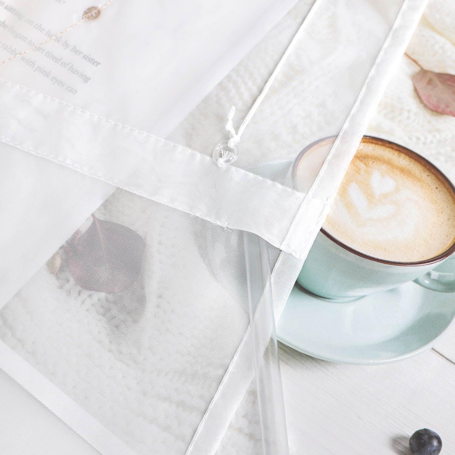 Raffrollo mit Klettband Küche Gardinen Raffgardinen Voile Bändchenrollo mit Wellenperlenmuster Stickerei Transparent 1 Stück