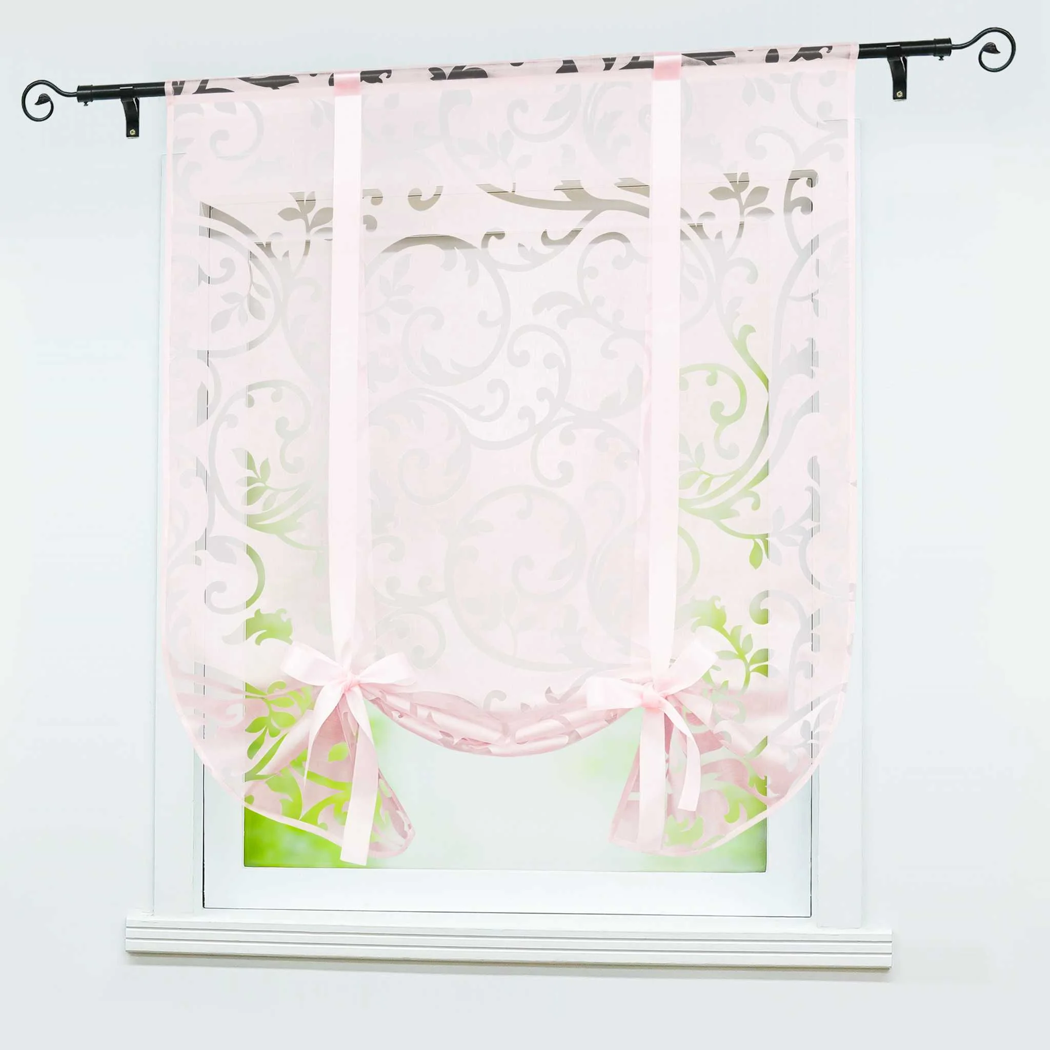 Raffrollo durch Tunnelzug romantische Rollo mit floralem Muster transparentes Vorhang für Wohnzimmerfenster 1 Stück
