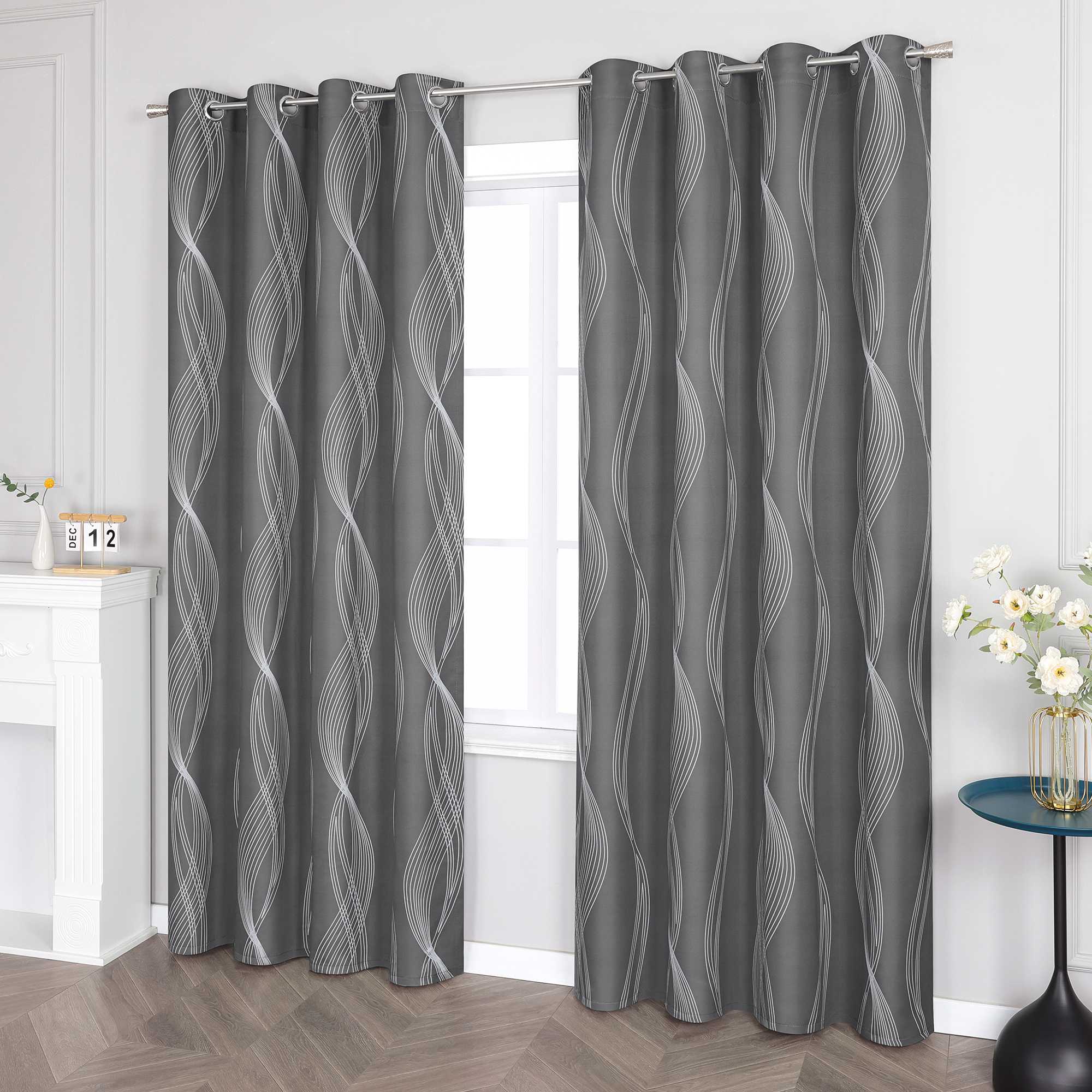 Verdunkelungsvorhänge Ösenschal Blickdichte Gardinen Modern Thermovorhang Wohnzimmer mit Wasserwellenmuster 1 Stück