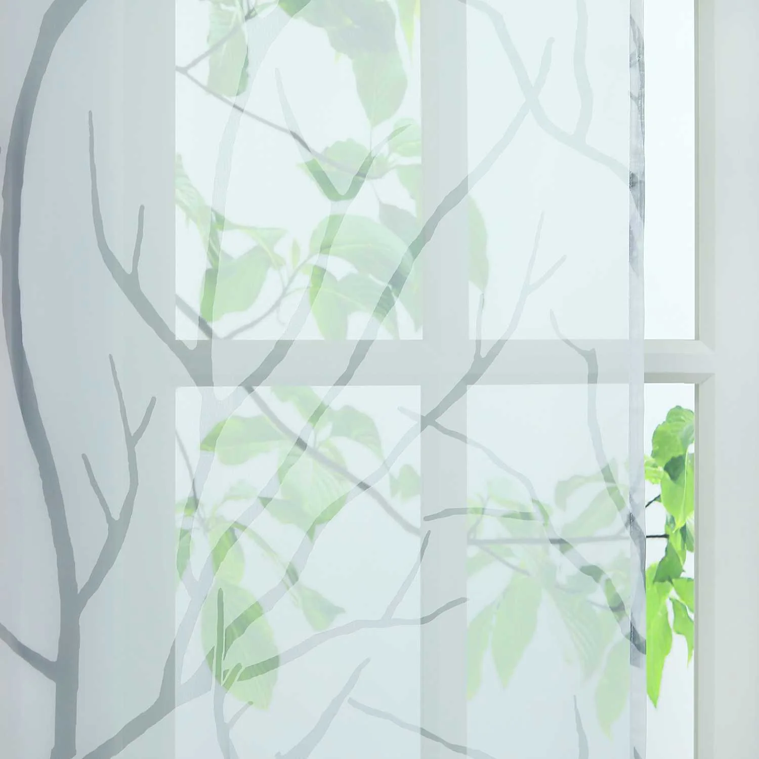 Halbtransparente Schiebegardinen Klettbandschal mit Zweigmuster Lichtdurchlässig 2 er Set