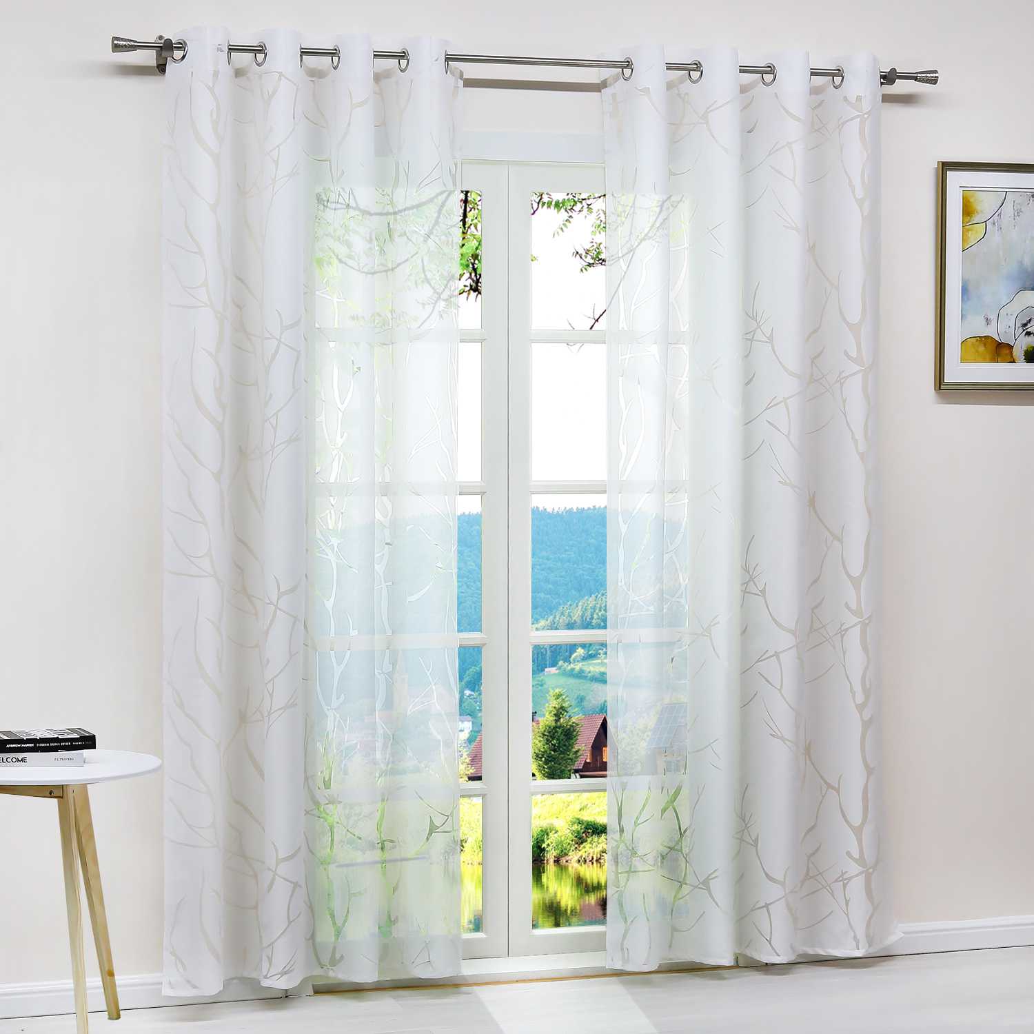 Transparenter Vorhang mit grobes Zweigmuster leicht Schutzfunktion Lichtdurchlässigkeit Gartenstil 1 Stück