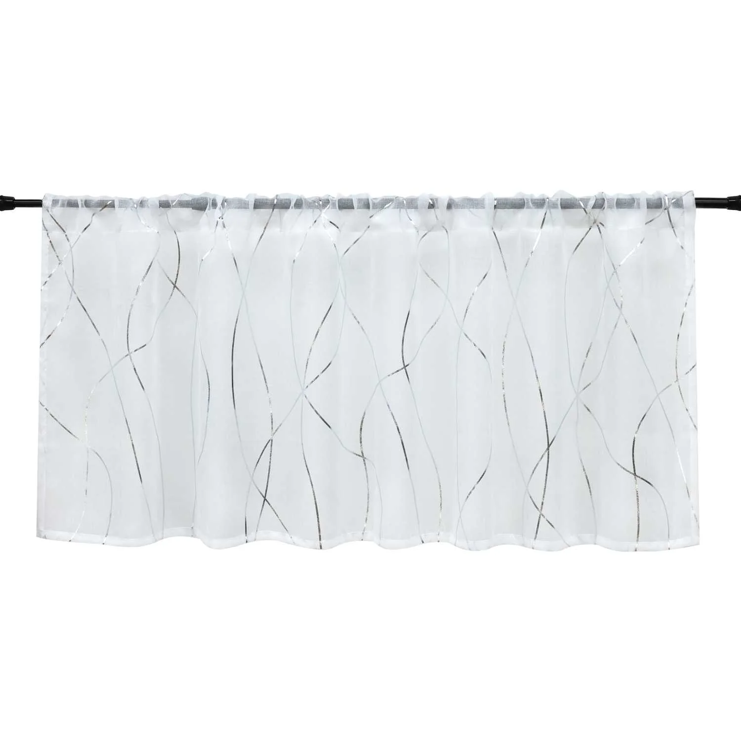 Scheibengardinen durch Tunnelzug Modern Bistrogardine Küchengardinen Landhausstil Kurzstores Wellenstreifen Transparent