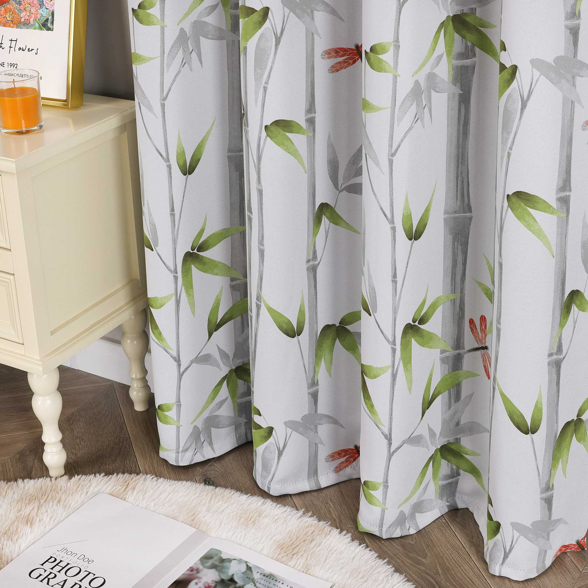 Verdunkelungsvorhänge Ösenschal Blickdicht mit Bambusmuster Hitzeschutz schlafzimmer Thermovorhang