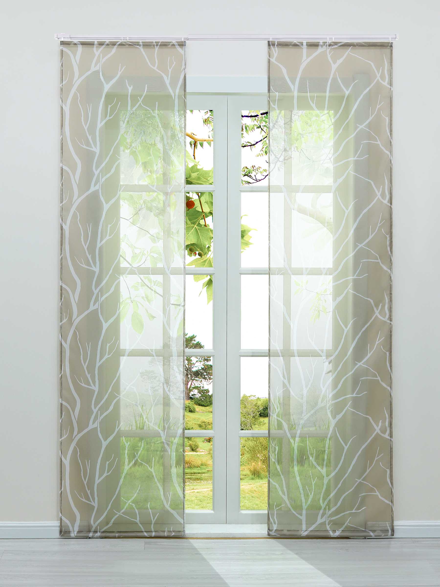 Halbtransparente Schiebegardinen Klettbandschal mit Zweigmuster Lichtdurchlässig 2 er Set