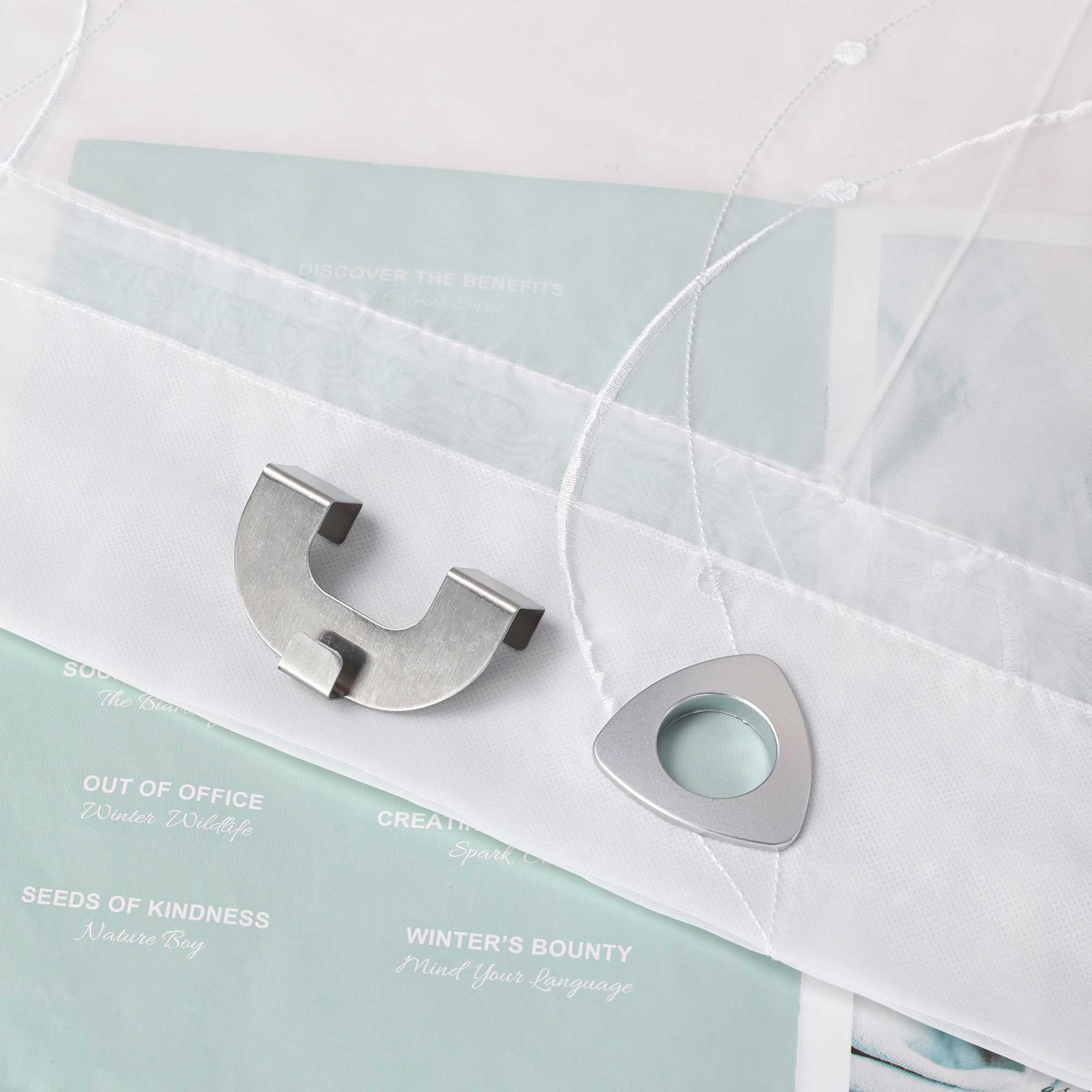 Rollos ohne Bohren Weiß Raffgardine mit Ösen Transparent Gardinen mit U-Haken Ösenrollo Modern Bestickt 1 Stück