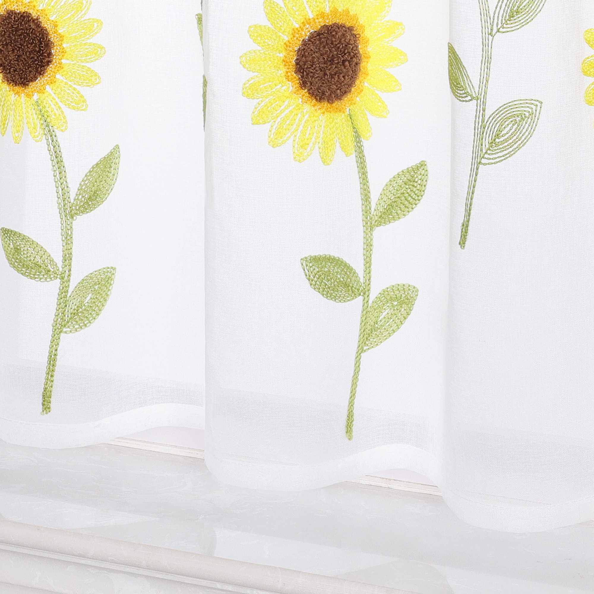 Scheibengardinen Bistrogardinen durch Tunnelzug Voile Küche Kinderzimmer mit Sonnenblume Stickerei Halbtransparent