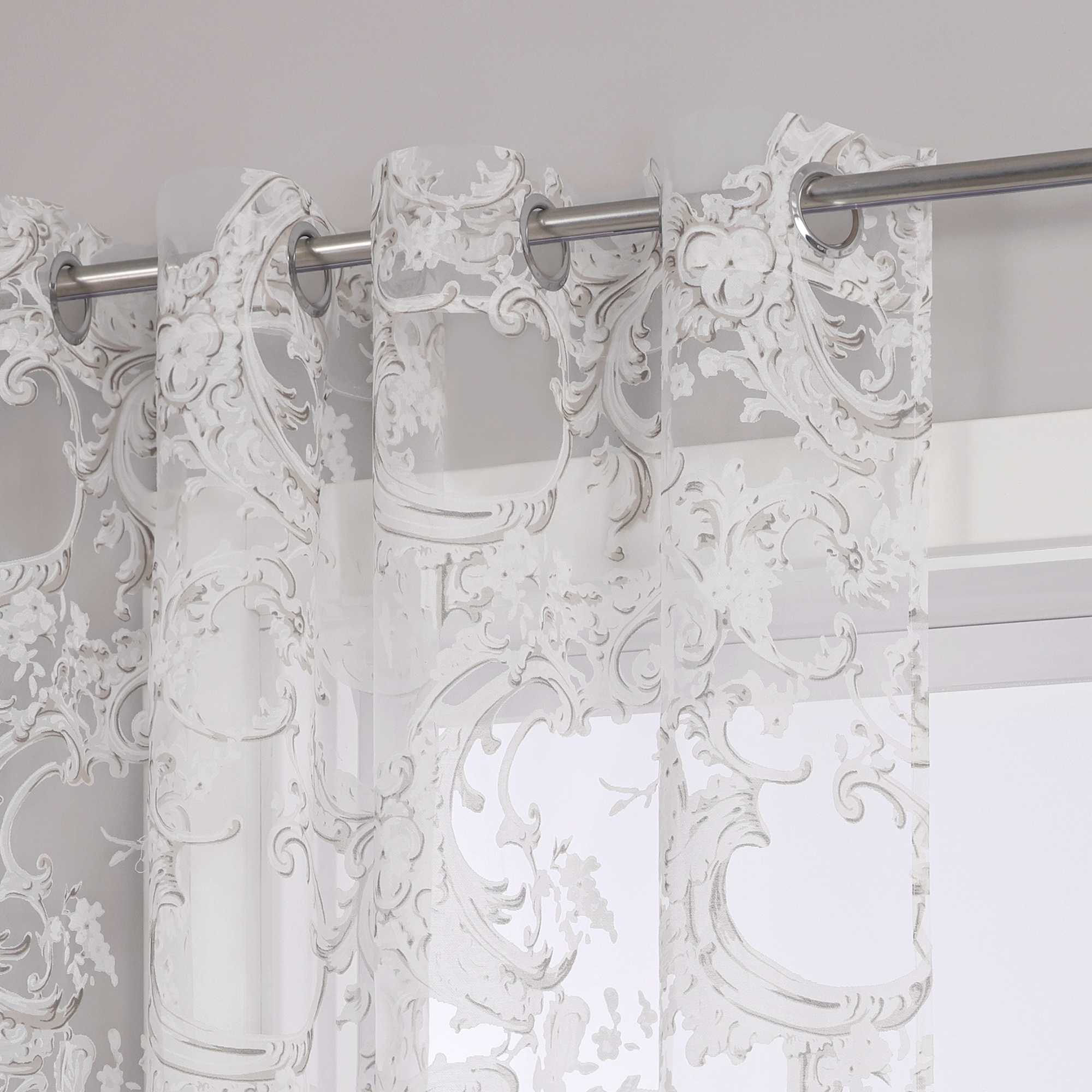 Eleganter Ösenschal mit Phönixblütenmuster | Transparente Voile Gardine für Schlafzimmer und Wohnzimmer