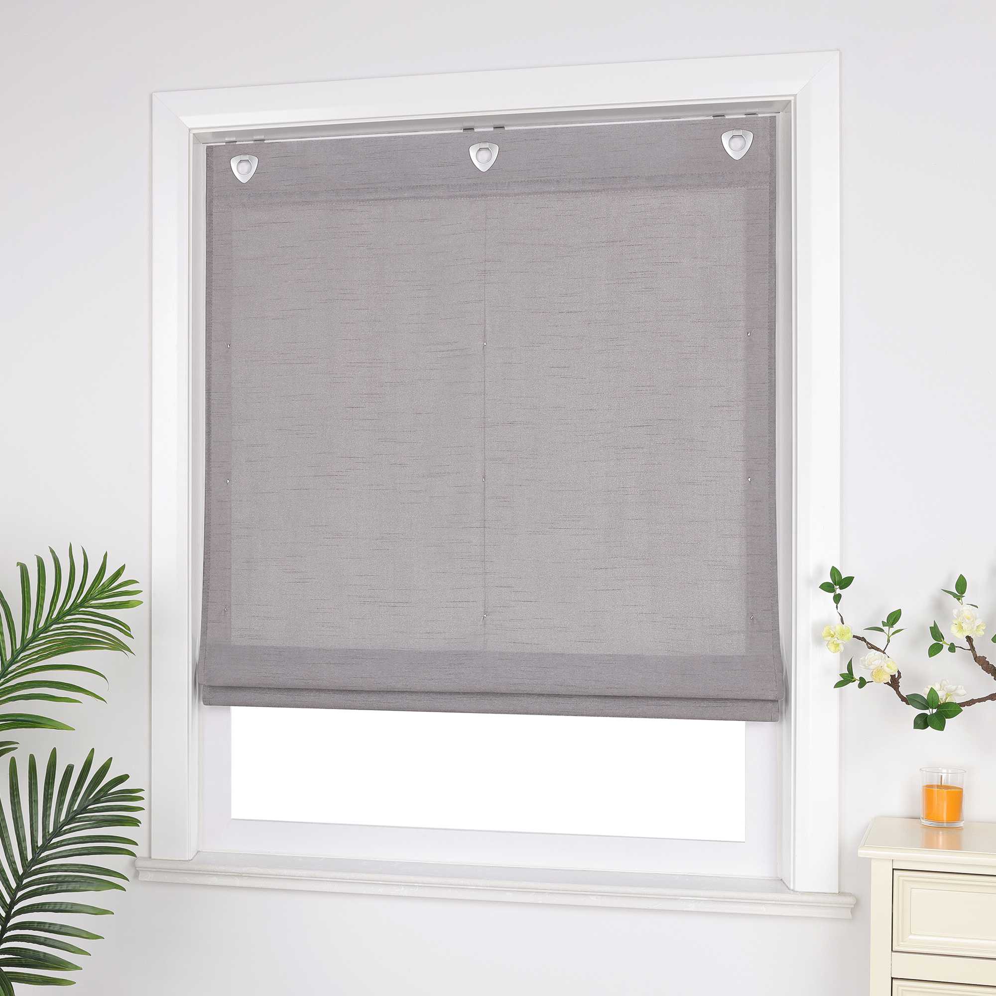 Raffrollo ohne Bohren unifarbe mit feinen horizontalen Streifen