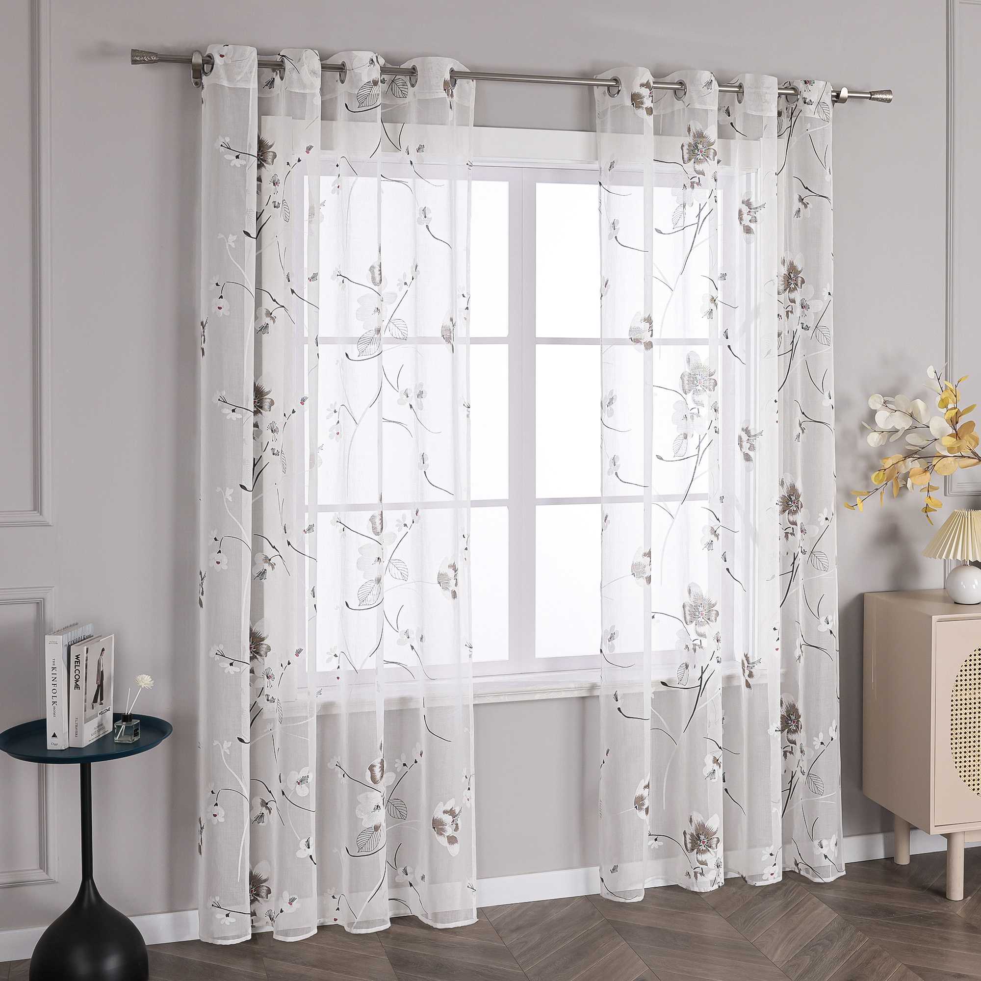 Transparent Vorang mit floramuster Kirschblüte Ösenschal 1 Stück