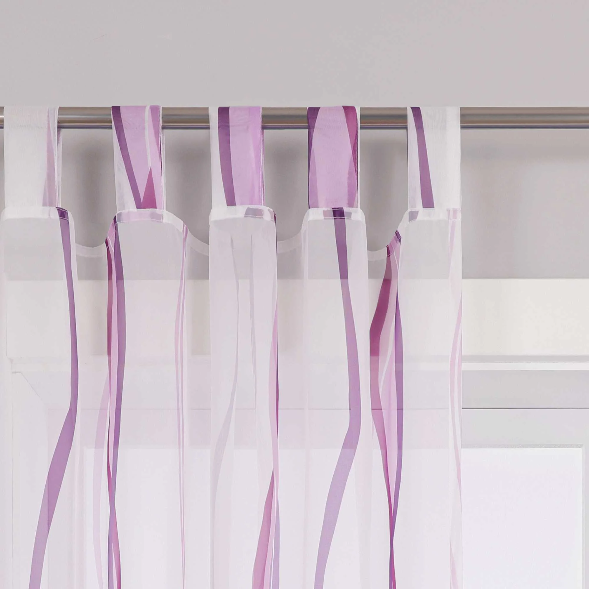 Vorhang Schlaufenschal aus Polyester mit bunten Wellenmustern tranparent 1 stück