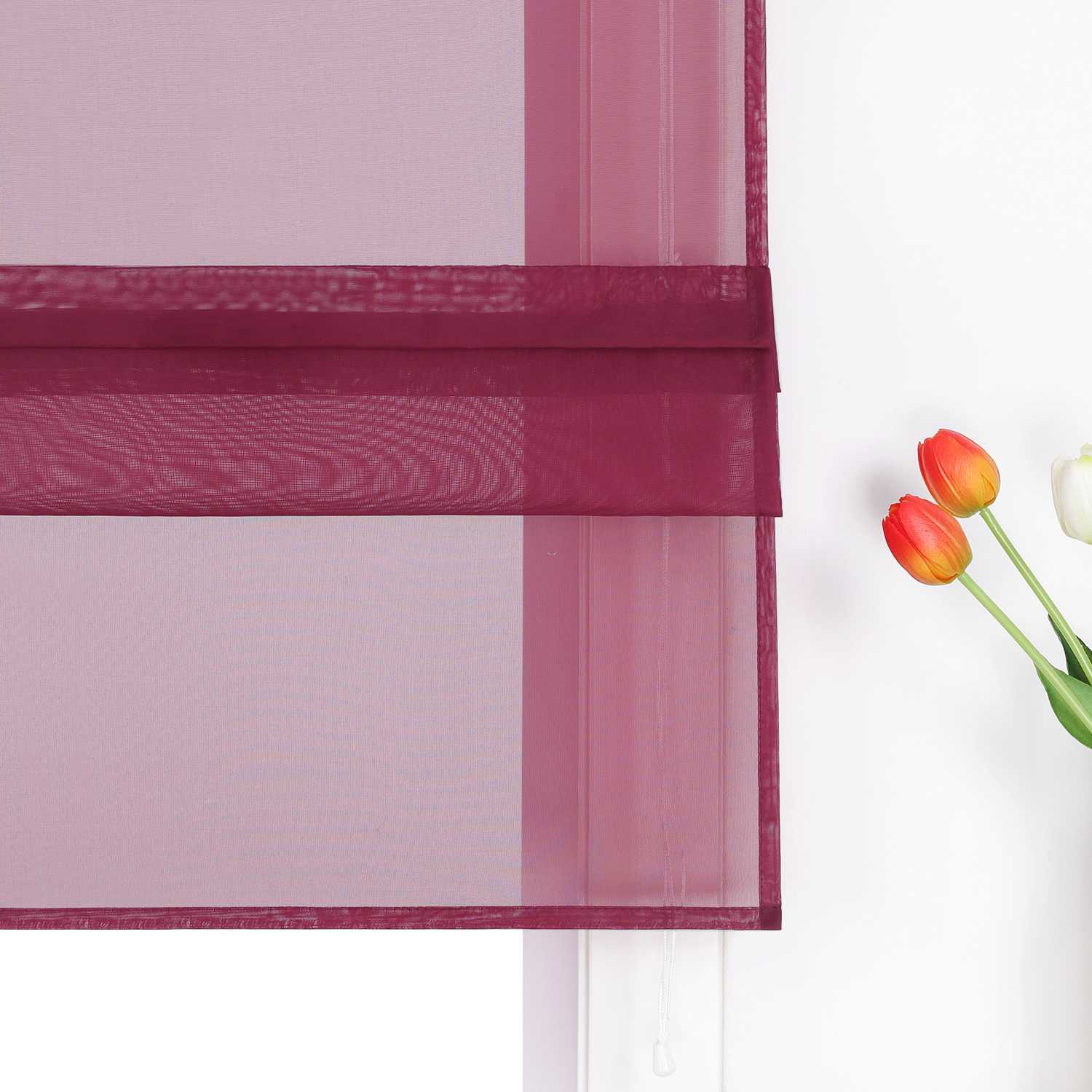 Raffrollo Voile Raffgardinen durch Tunnelzug Bändchenrollo Küche Gardinen Transparent Uni 1 Stück