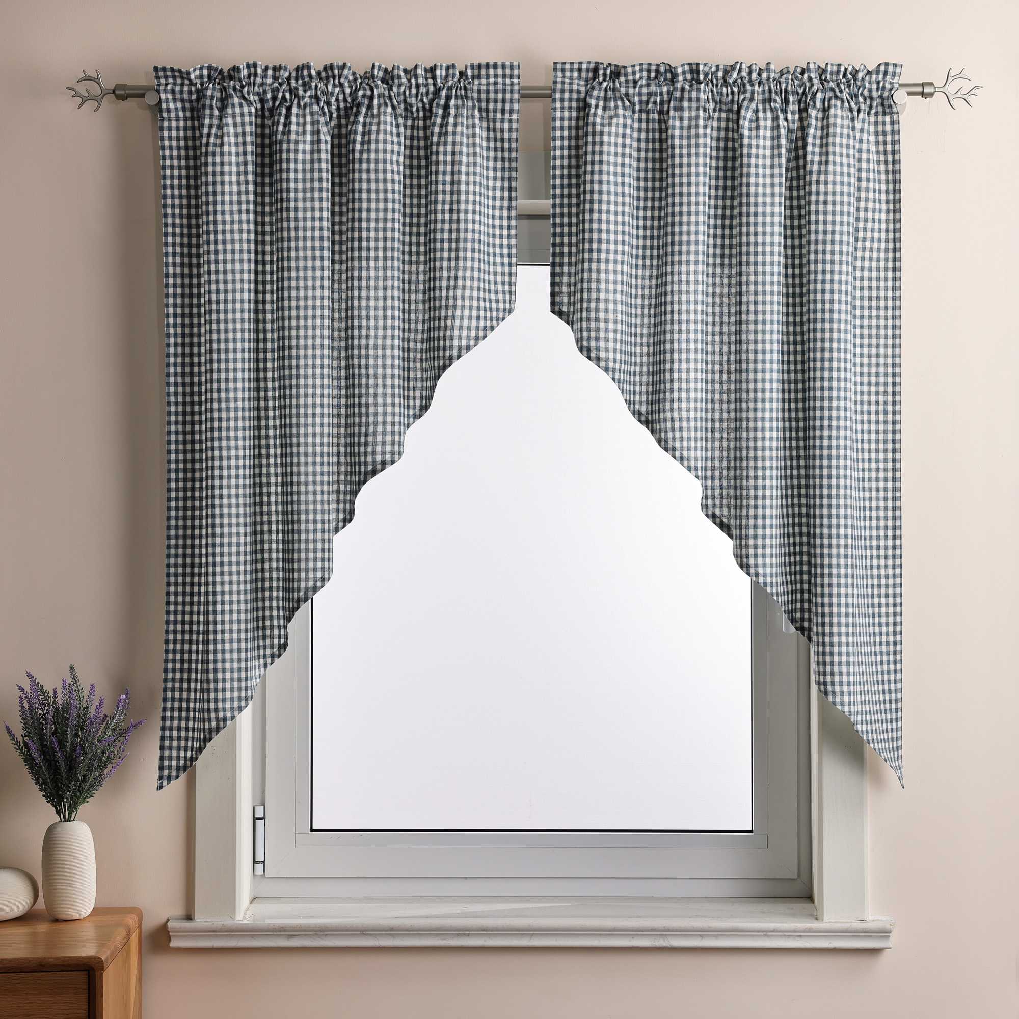 Kurzgardinen im Volant-Stil mit Karomuster 2er Set