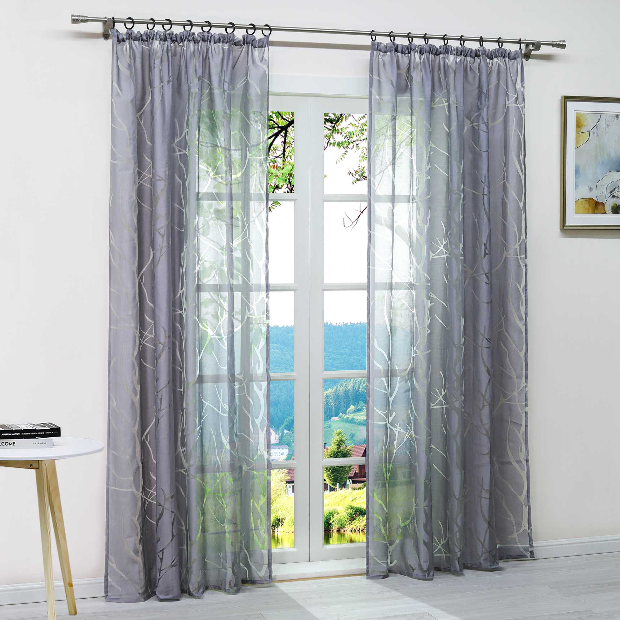 Transparenter Vorhang mit grobes Zweigmuster leicht Schutzfunktion Lichtdurchlässigkeit Gartenstil 1 Stück