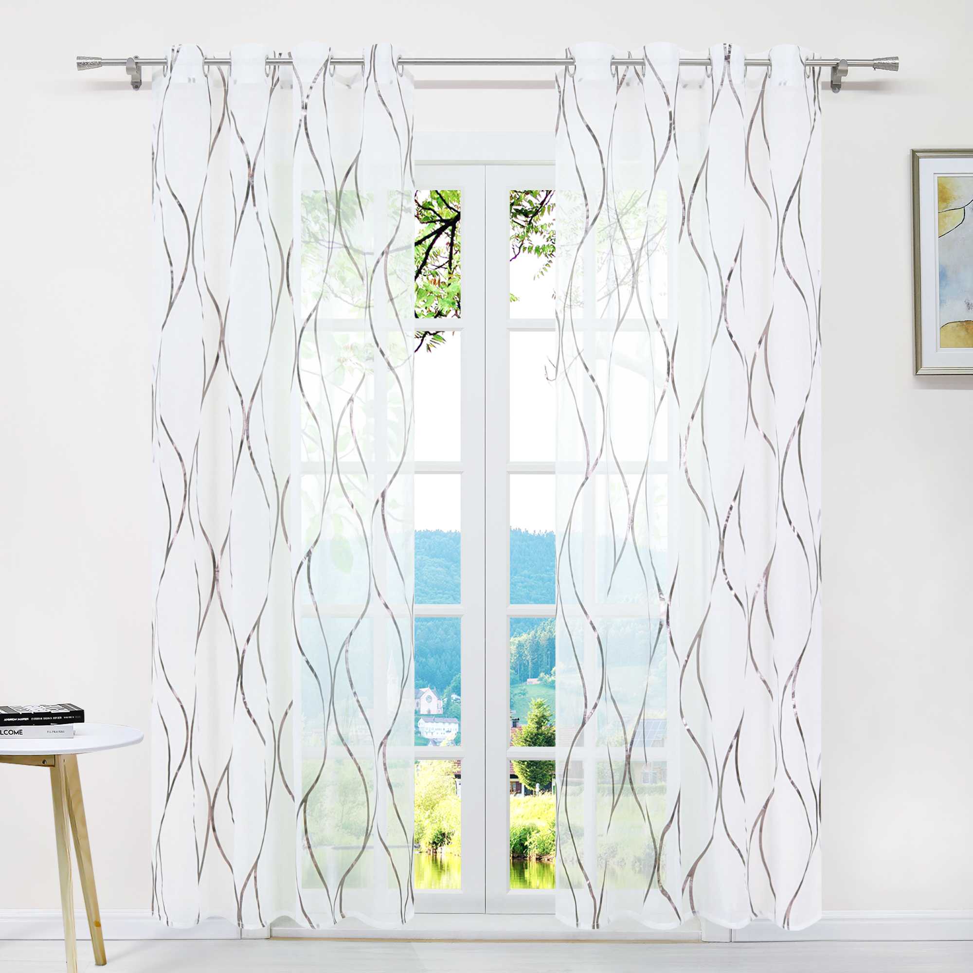 Transparenter Vorhang Ösenschal mit Wellenmuster lichtdurchlässig