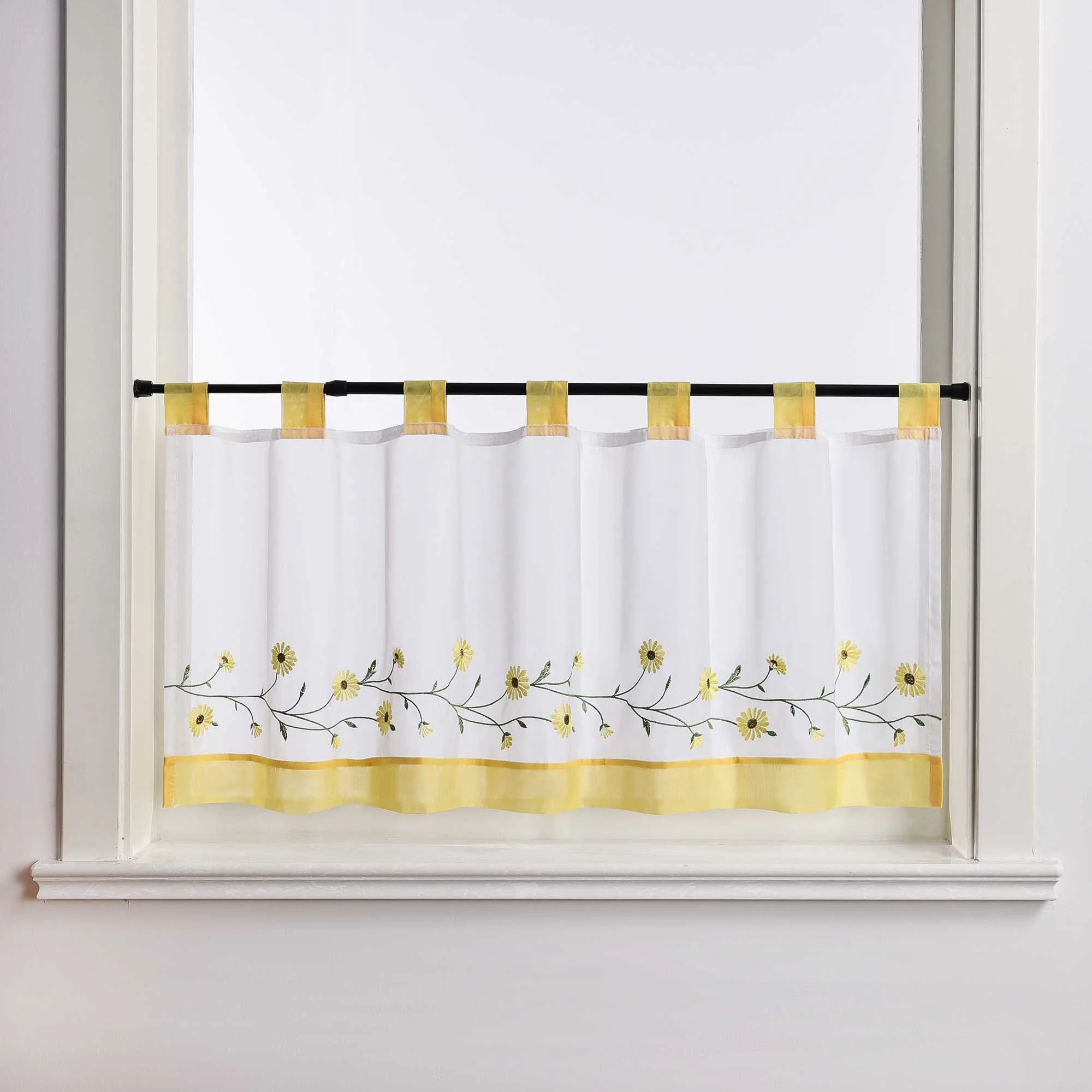 Scheibengardinen Bistrogardine Schlaufen Küche Gardinen Landhausstil Transparent Kurzstores mit kleiner Gänseblümchen-Stickerei