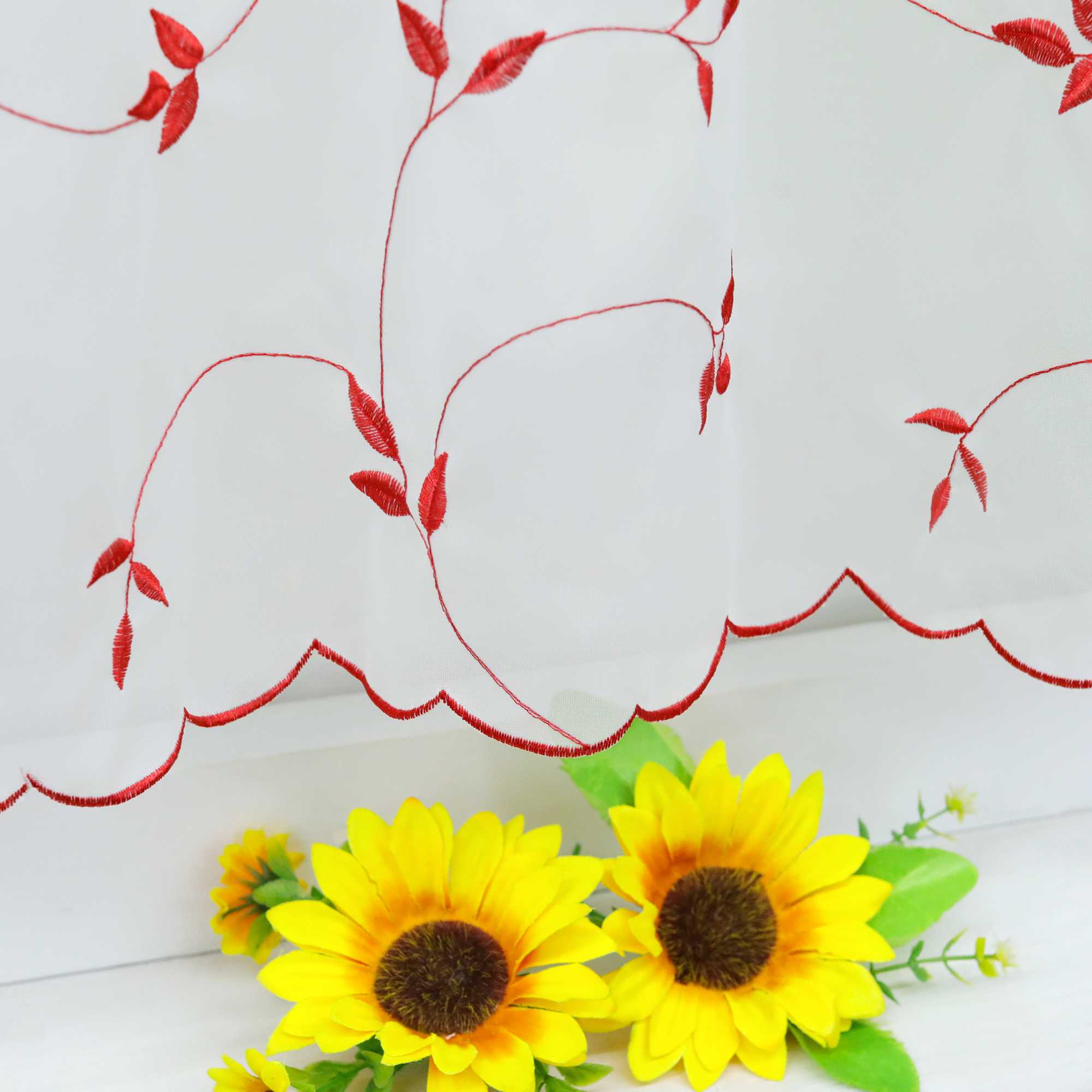 Scheibengardinen Voile Bistrogardinen mit Blattstickerei Transparent Bestickte Küche Kurzstores