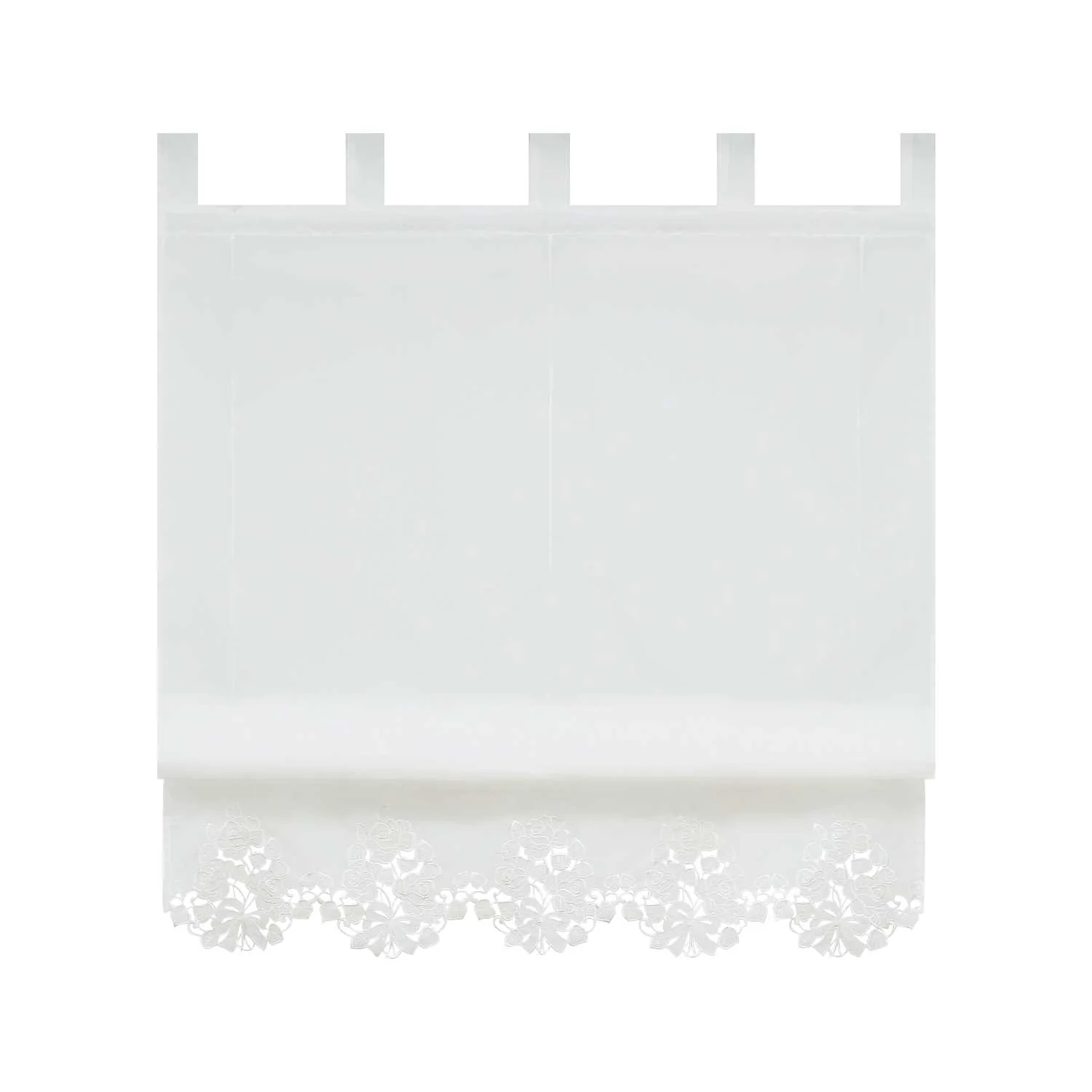 Raffrollo mit Schlaufen Modern Raffgardinen Voile Küche Gardine mit Stickerei Landhausstil Weiß