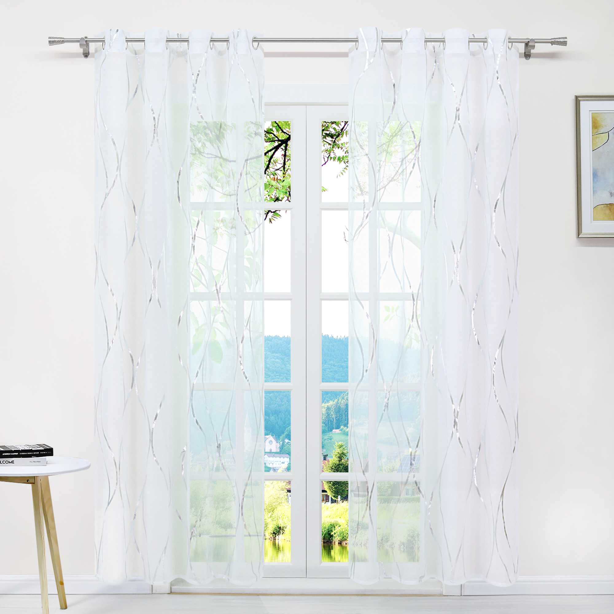 Transparenter Vorhang Ösenschal mit Wellenmuster lichtdurchlässig