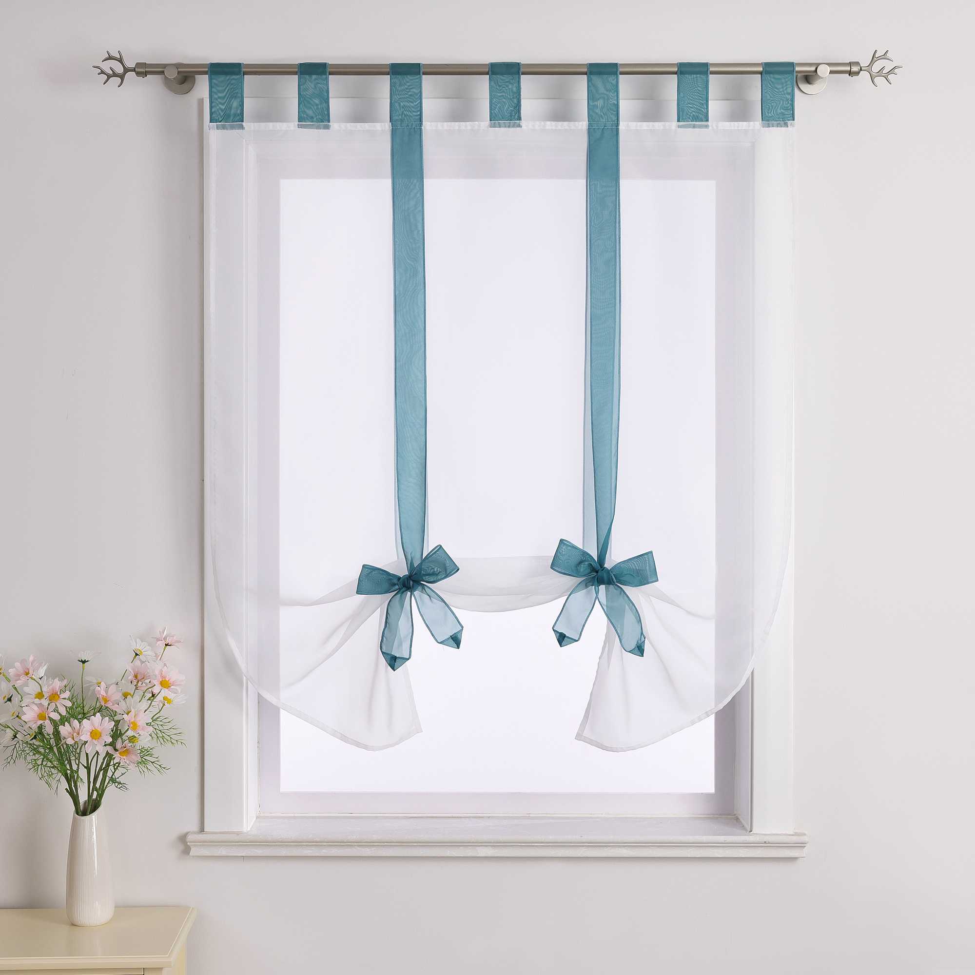 Rollos Schlaufengardine mit Schleifendesign transparent hochziehbar Fensterdeko 1 Stück