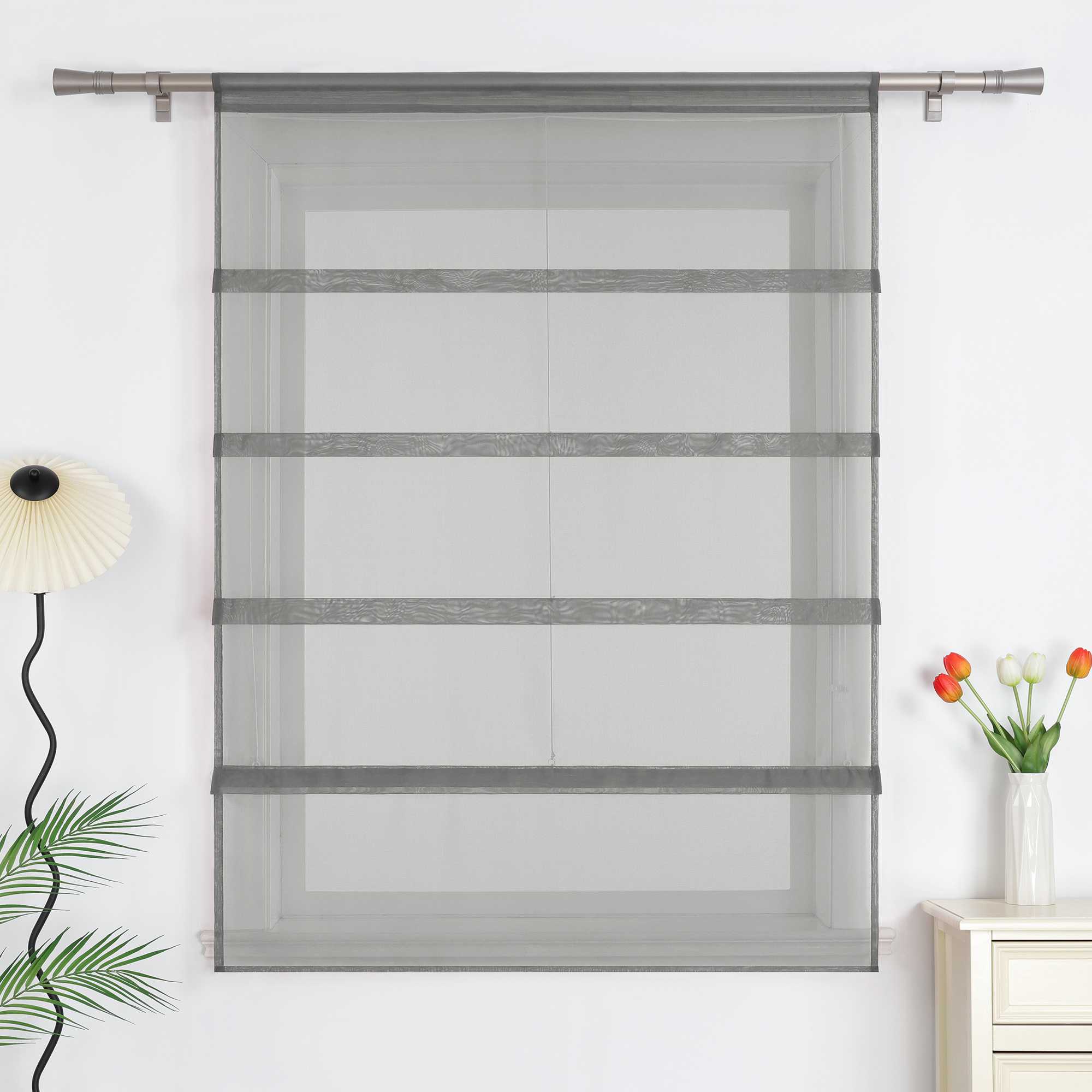 Raffrollo Voile Raffgardinen durch Tunnelzug Bändchenrollo Küche Gardinen Transparent Uni 1 Stück