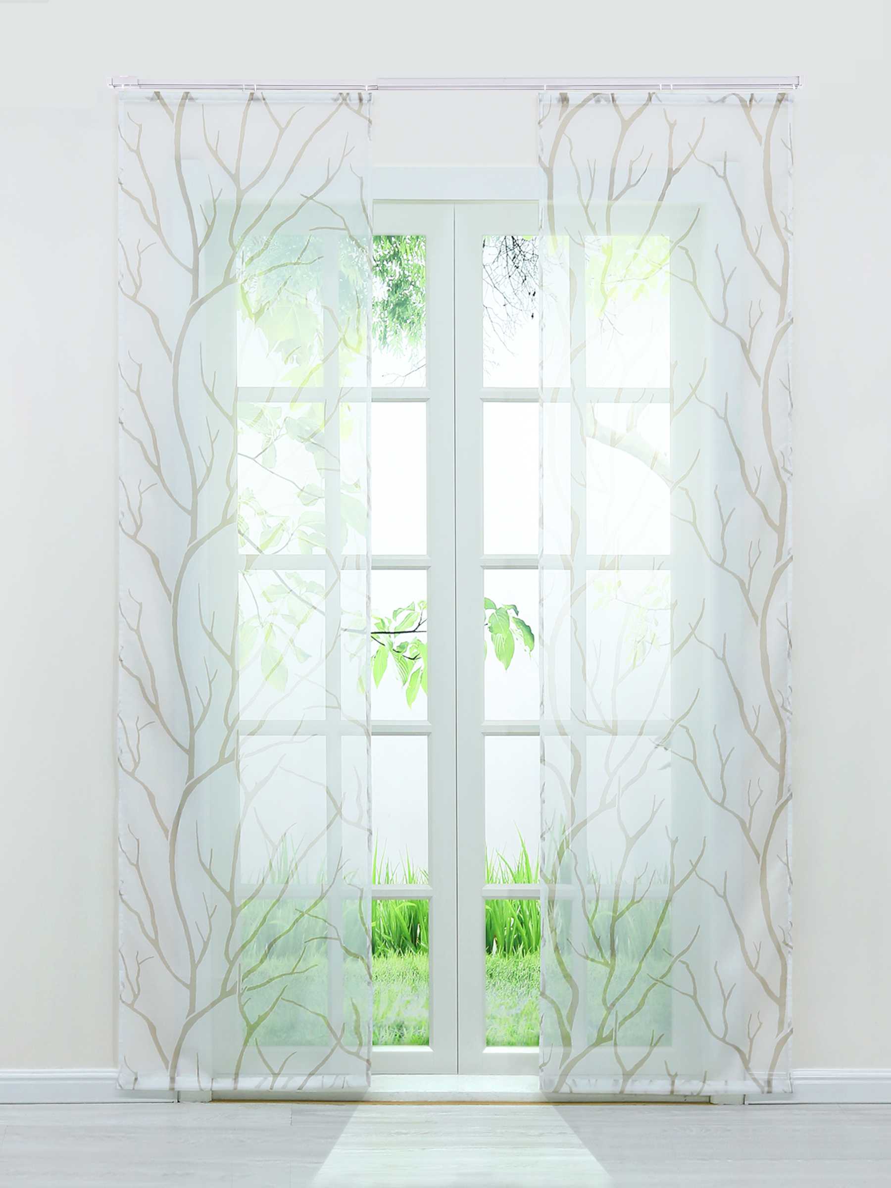 Halbtransparente Schiebegardinen Klettbandschal mit Zweigmuster Lichtdurchlässig 2 er Set