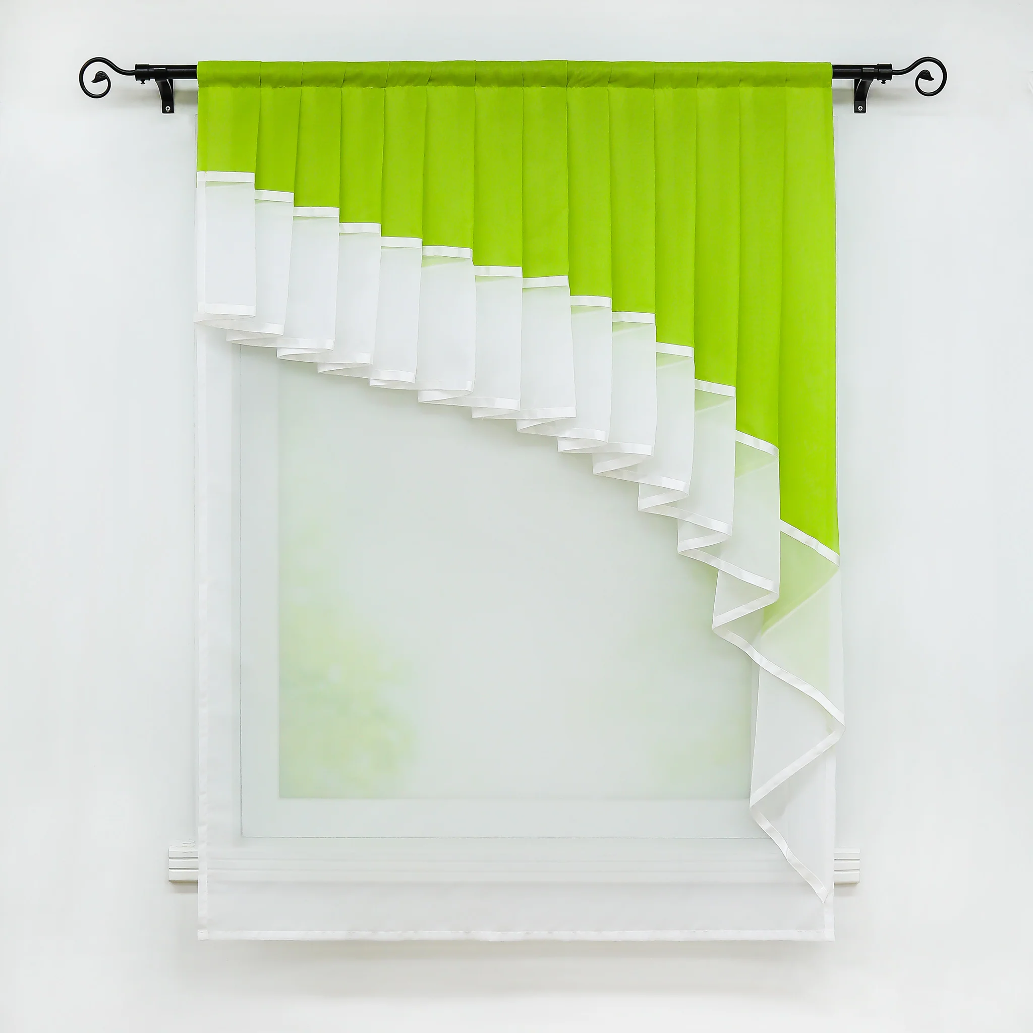 Romantischer transparenter Vorhang mit Volant 2-in-1 Design