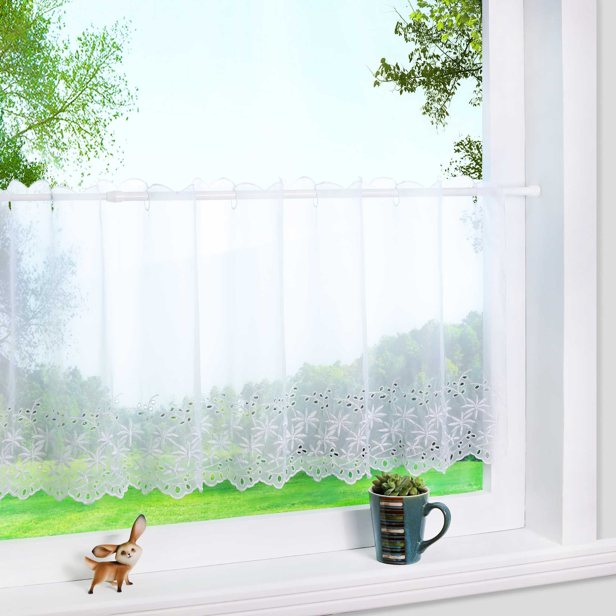Kurzgardine Transparent mit Ahornblatt-Design Modern & Landhausstil
