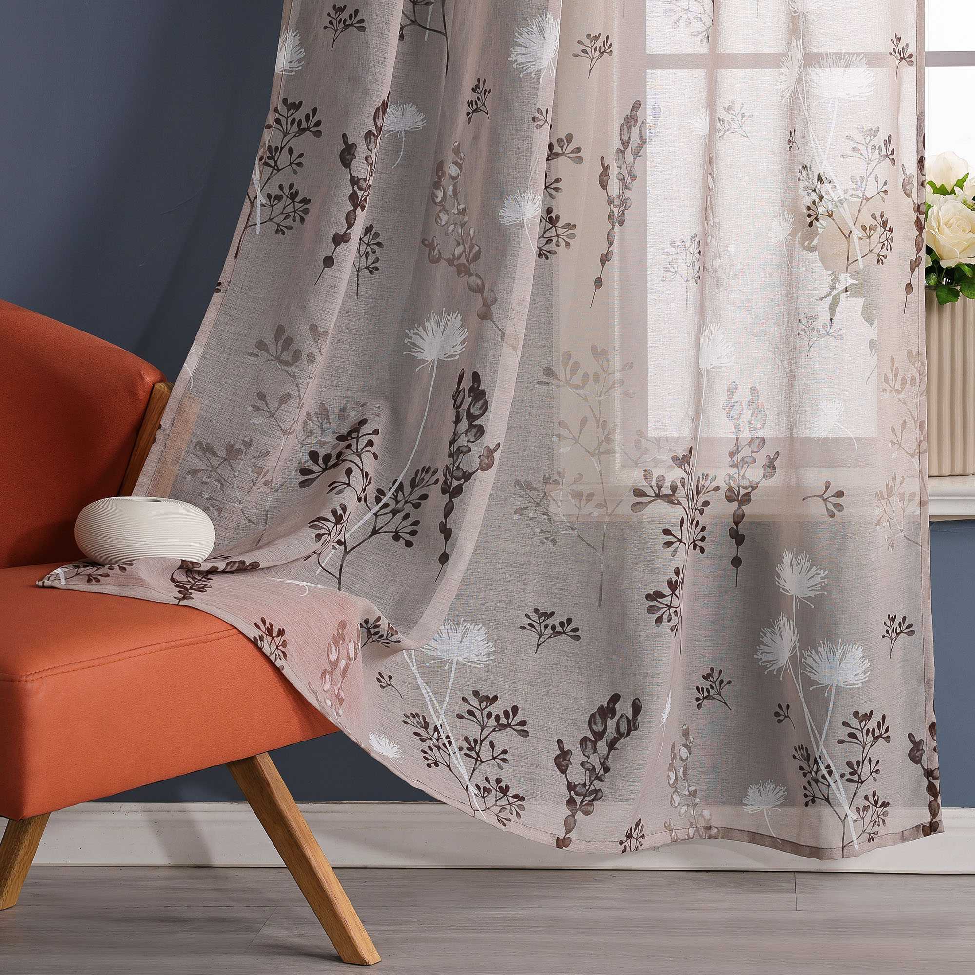 Transparente Vorhang aus Polyester durch Kräuselband mit Unregelmäßigen botanischen Mustern 1 stück