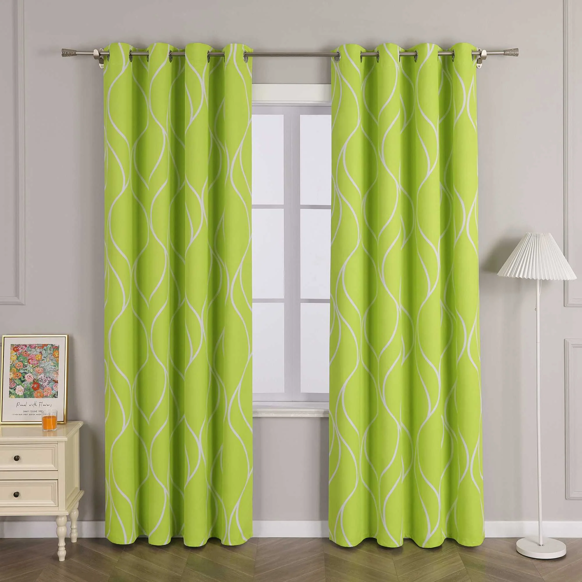 Verdunkelungsvorhänge Ösenschal mit Wellenmuster Blickdichte Landhaus Schlafzimmer  1 St.