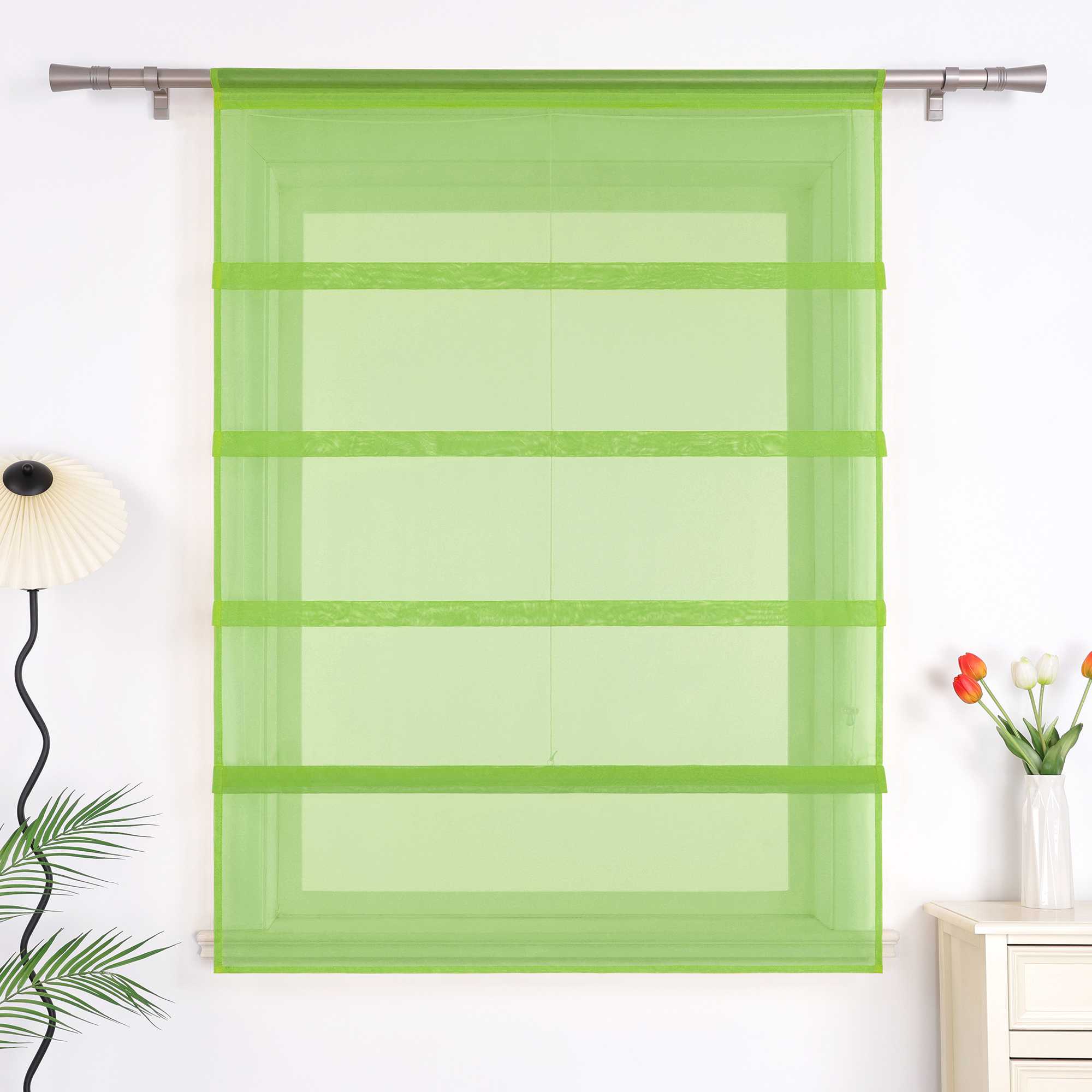 Raffrollo Voile Raffgardinen durch Tunnelzug Bändchenrollo Küche Gardinen Transparent Uni 1 Stück