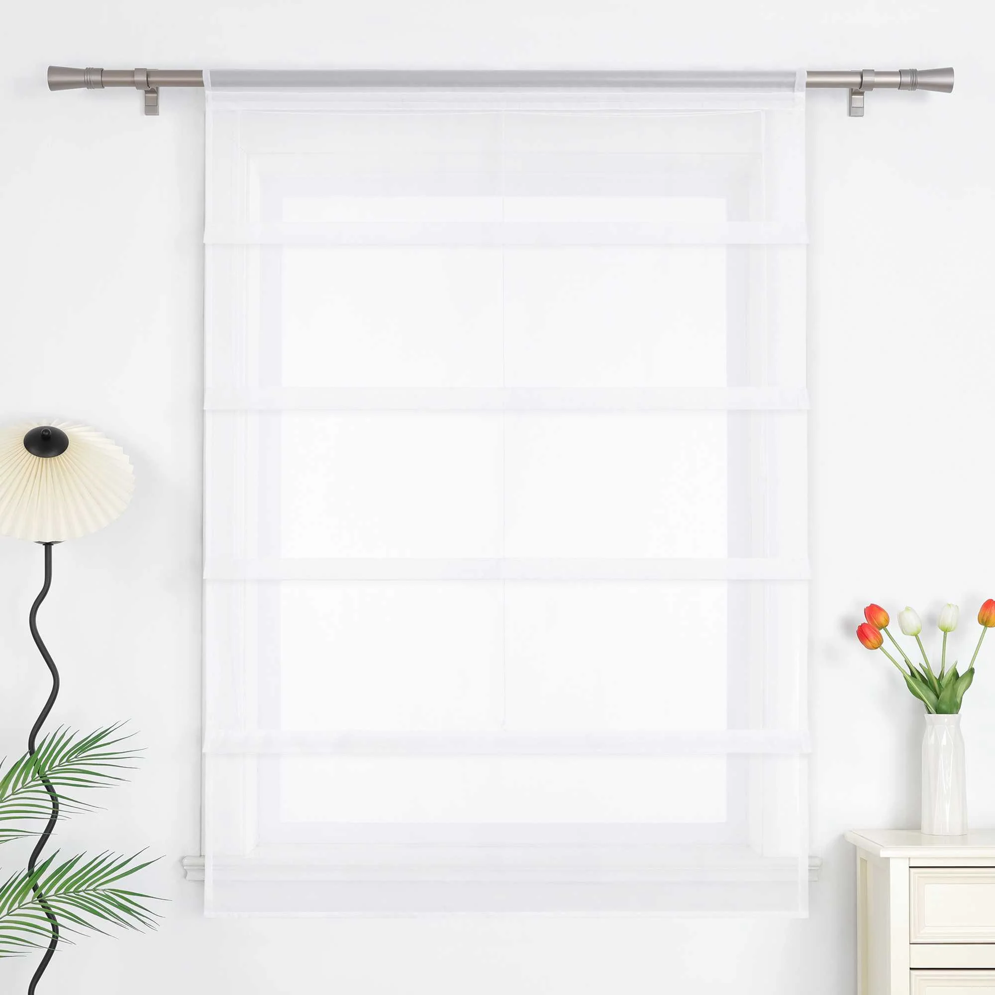 Raffrollo Voile Raffgardinen durch Tunnelzug Bändchenrollo Küche Gardinen Transparent Uni 1 Stück