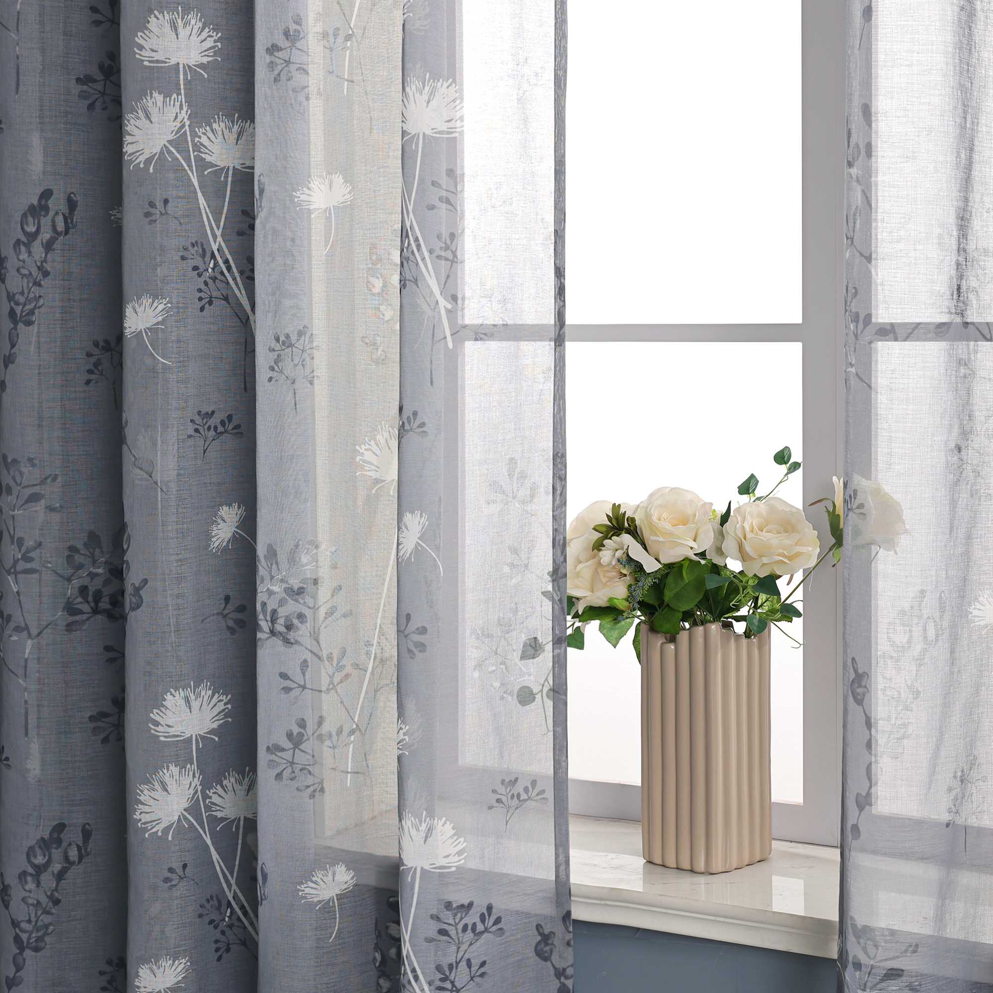 Transparent Ösen Gardinen mit Pusteblumen-Muster für Wohnzimmer 1 Stück