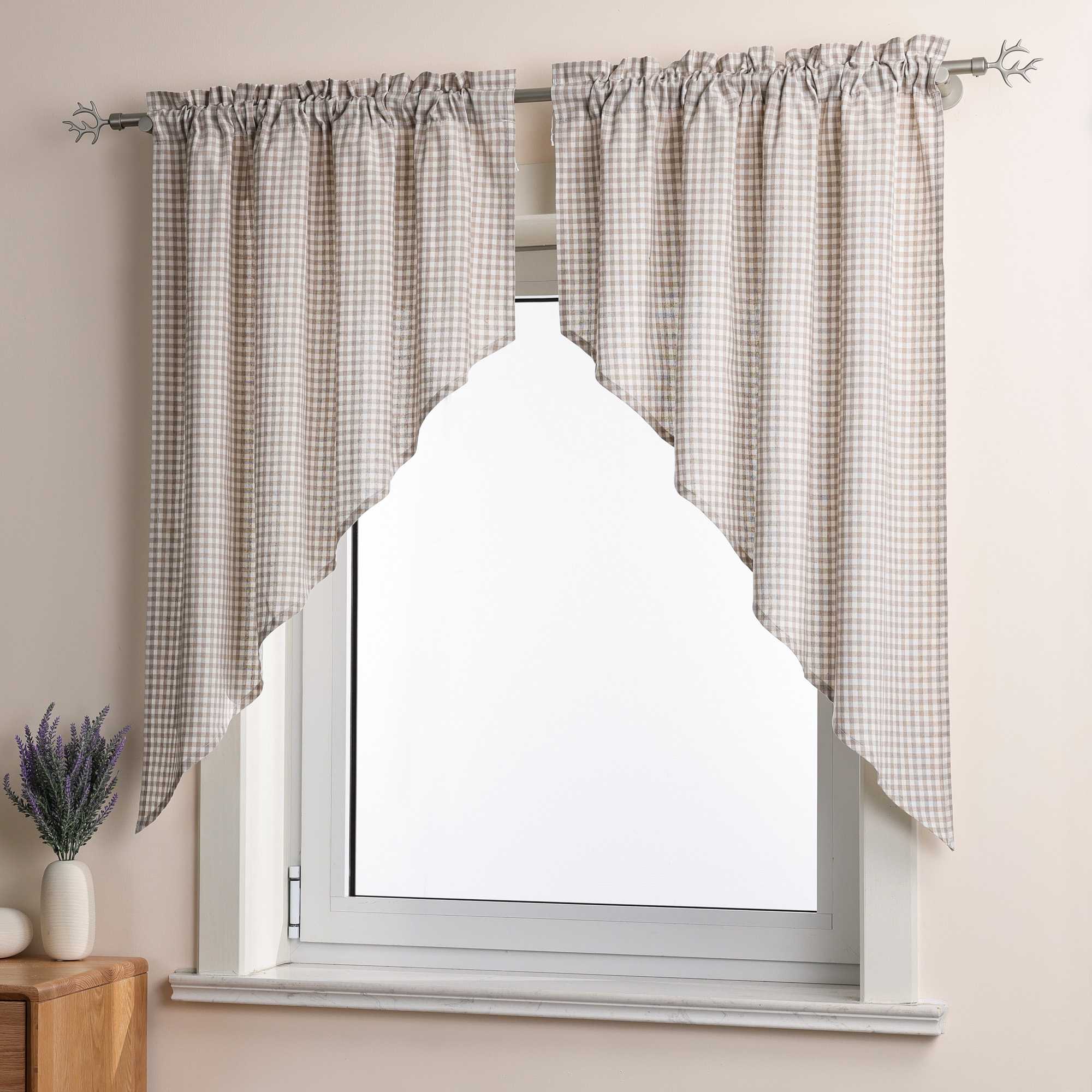 Kurzgardinen im Volant-Stil mit Karomuster 2er Set