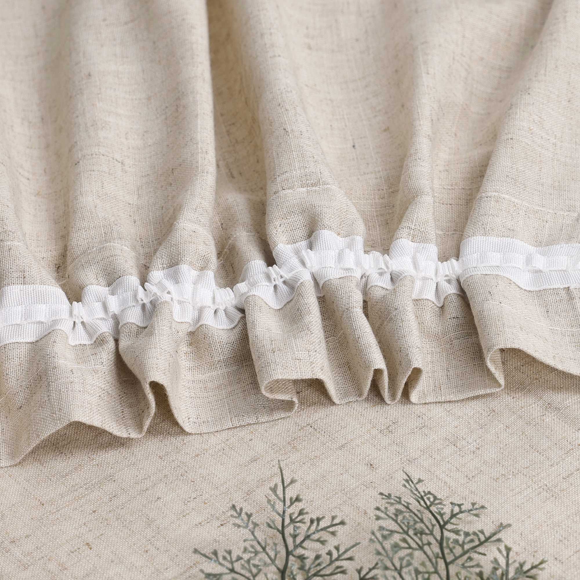 Scheibengardine Kräuselbandgardine unten mit blauem Karomuster aus Leinenimitat halbtransparent 2er Set